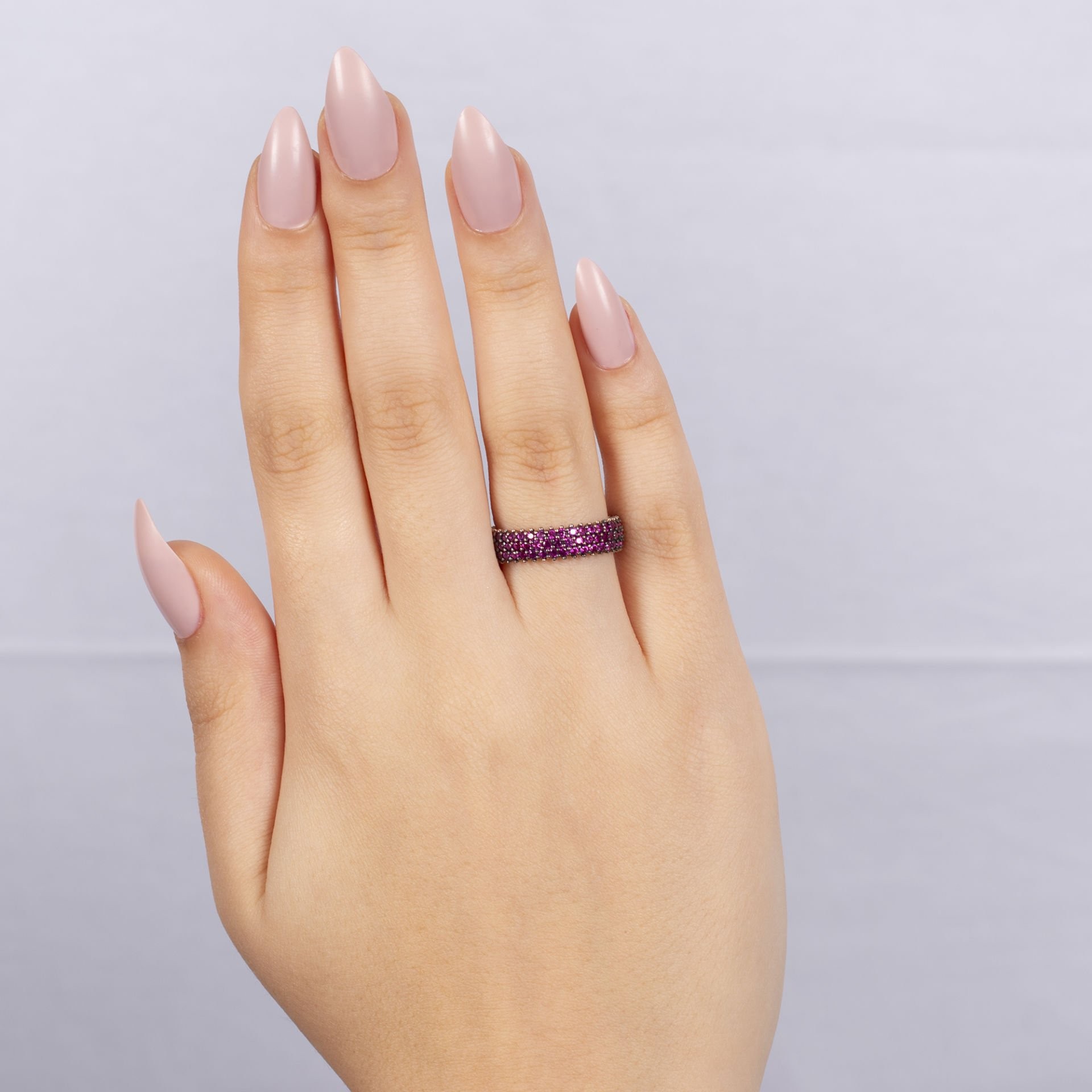 Nur Silver Pembe Taşlı Tamtur Gümüş Yüzük NUR-YK00313
