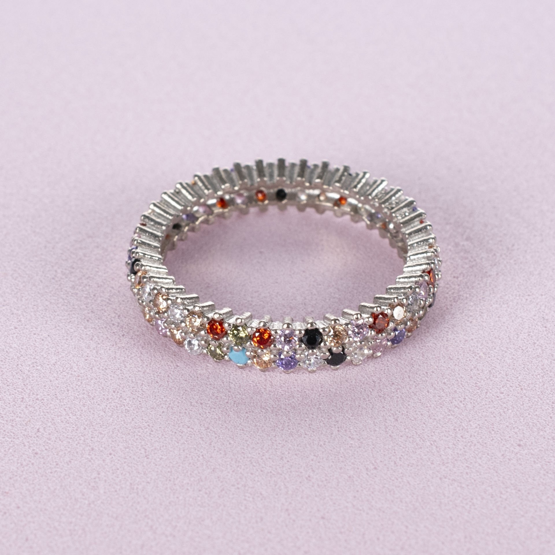 Nur Silver Renkli Taşlı Tamtur Gümüş Yüzük NUR-YK00404