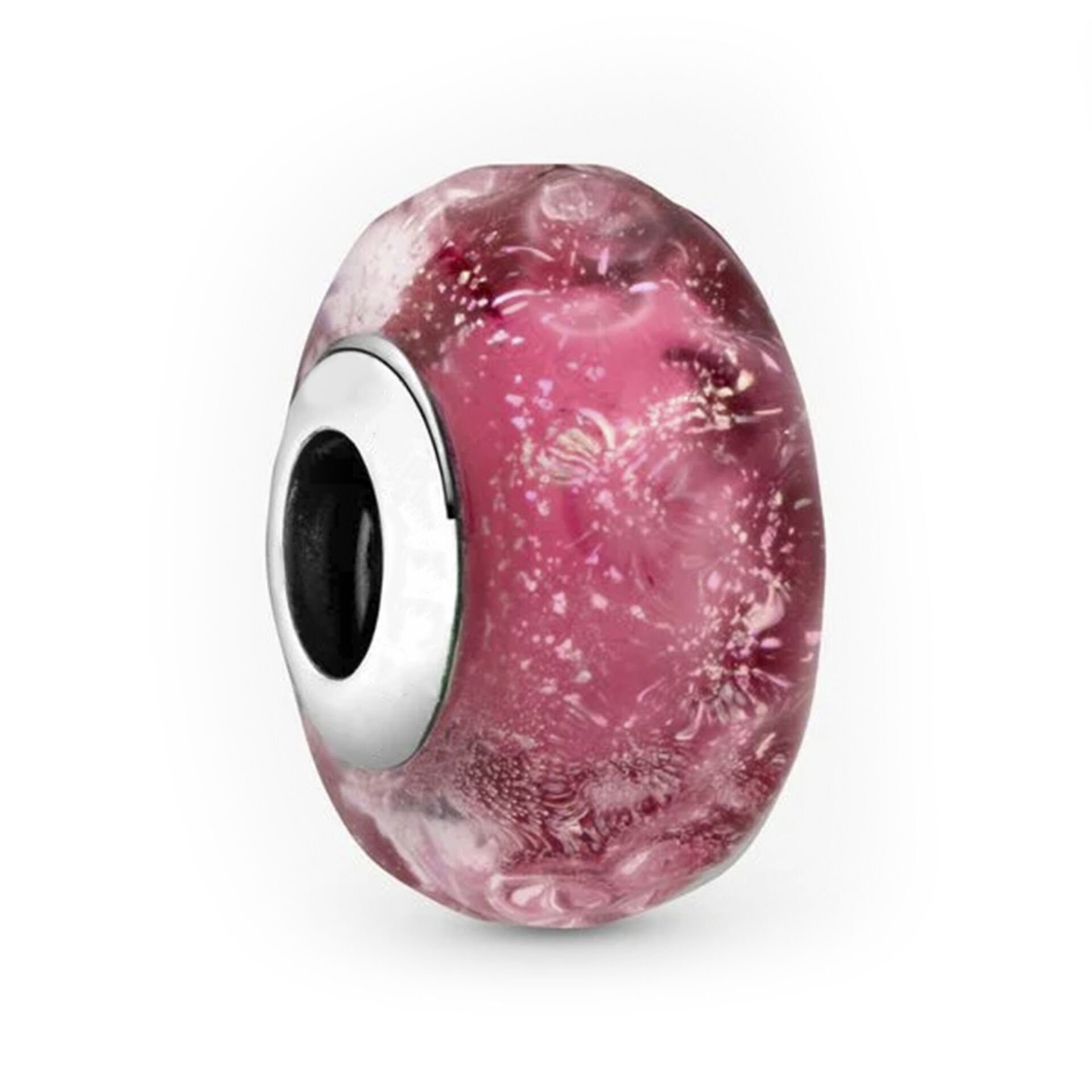 Nur Silver Dalgalı Pembe Murano Gümüş Charm NUR-BL01117