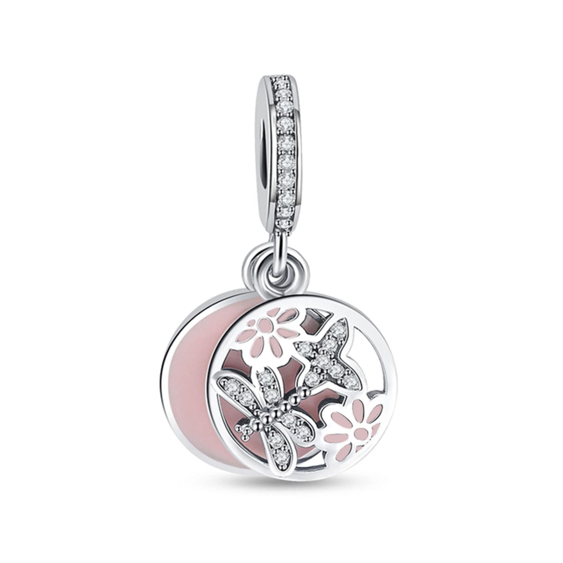Nur Silver Sallantılı Pembe Kelebek Gümüş Charm NUR-BL07705