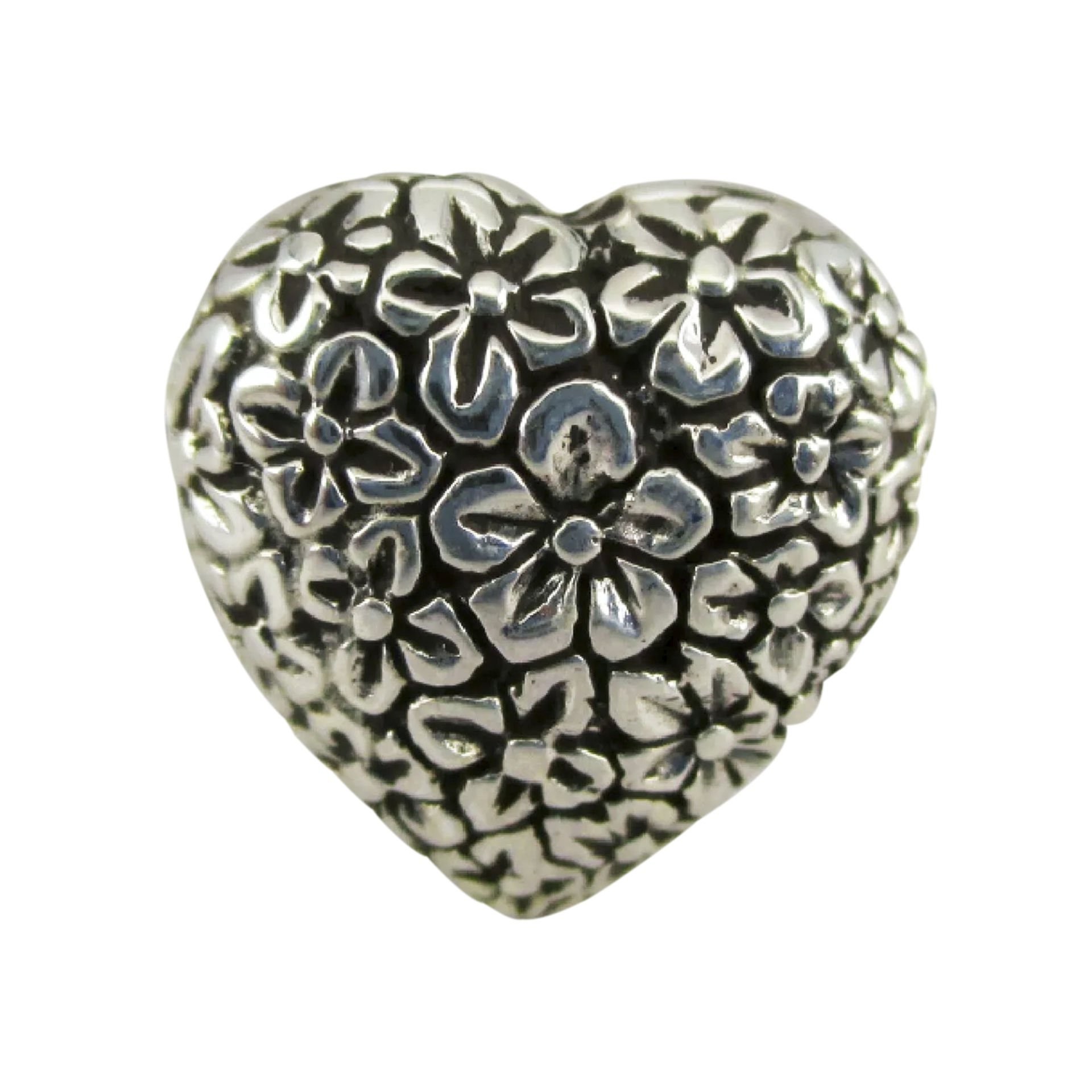 Nur Silver Çiçekli Kalp Gümüş Charm NUR-CH00002