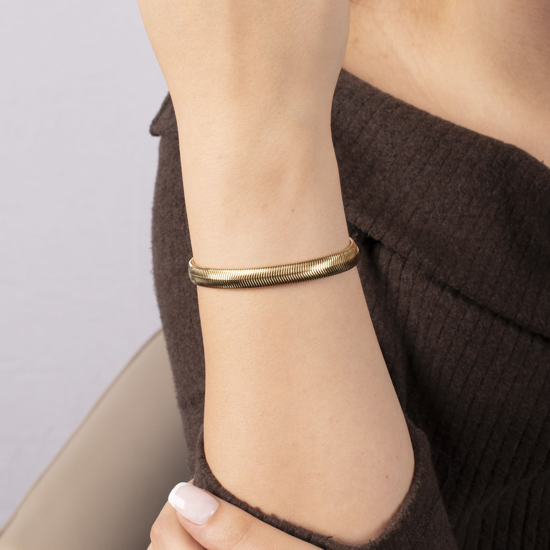 Nur Silver Gold Renk Balık Sırtı Model Çelik Bileklik NUR-CB00025