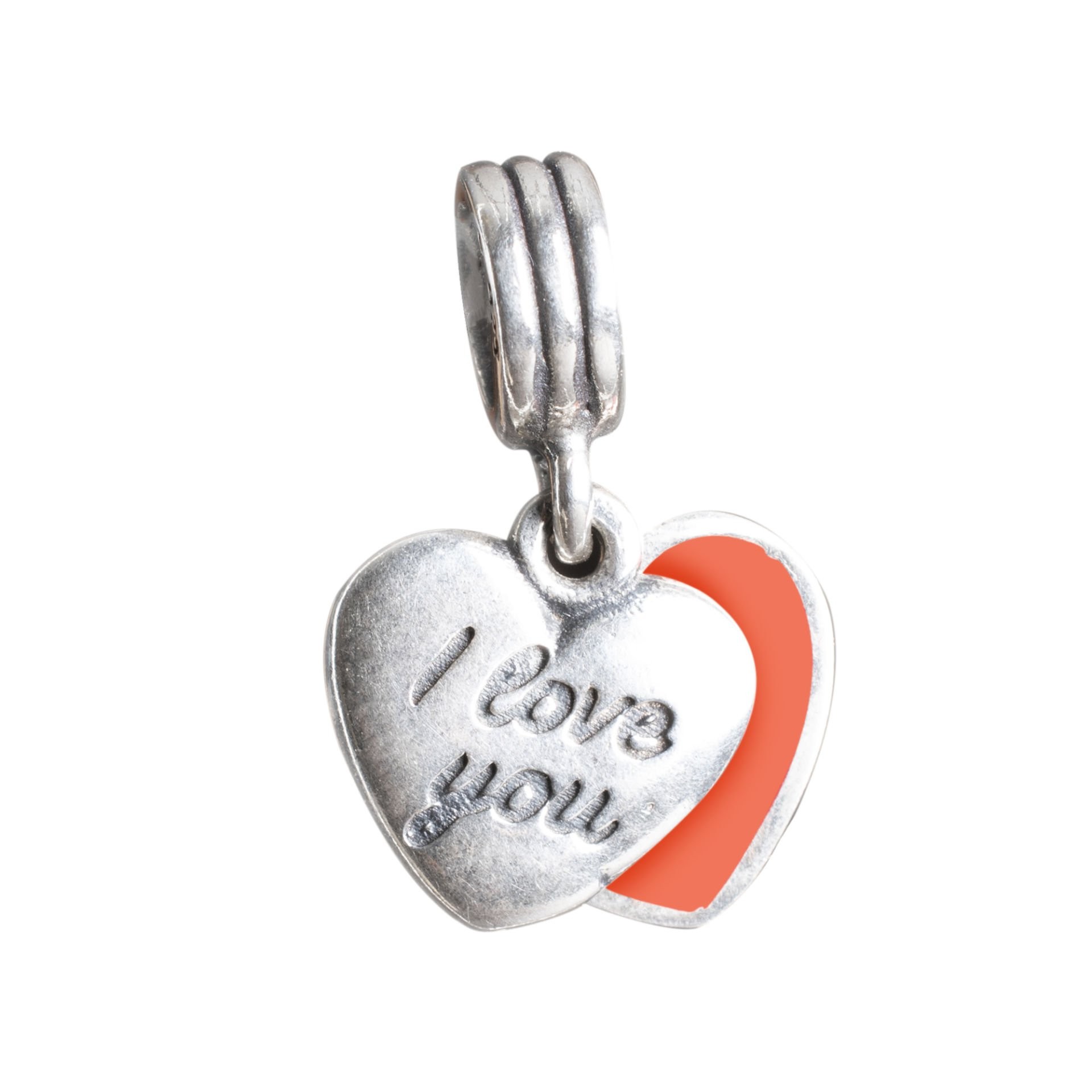 Nur Silver I Love You Yazılı Kırmızı Kalpli Sallantılı Gümüş Charm NUR-BL00218