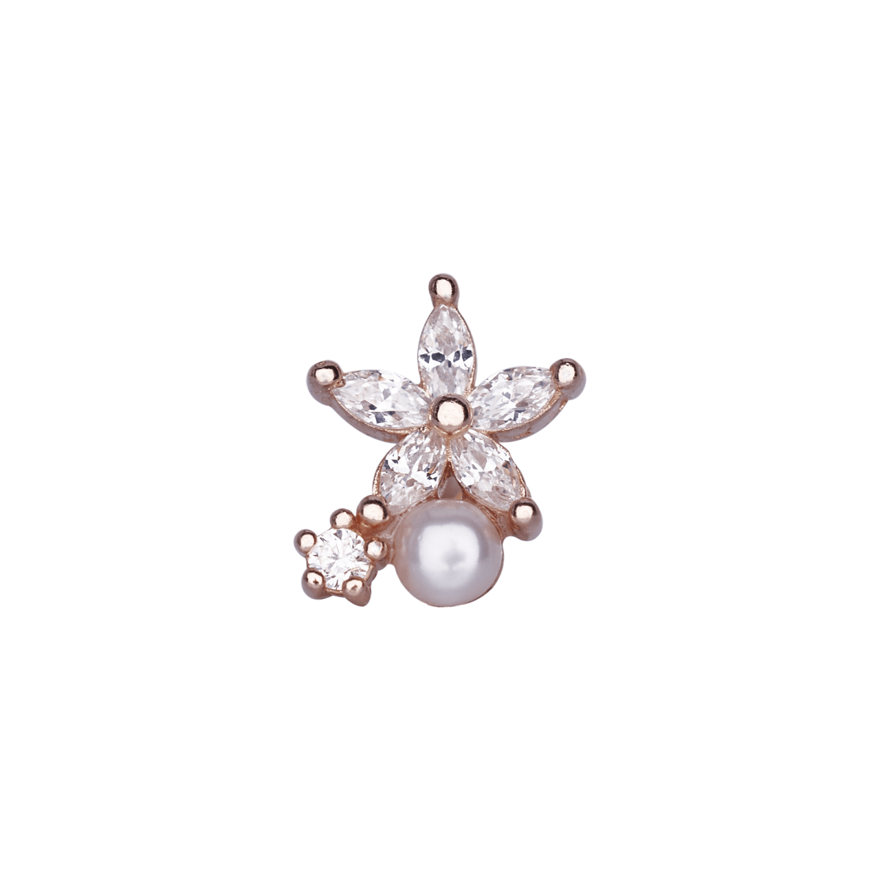 Nur Silver İnci Detay Çiçek Tragus Gümüş Küpe NUR-KP00018