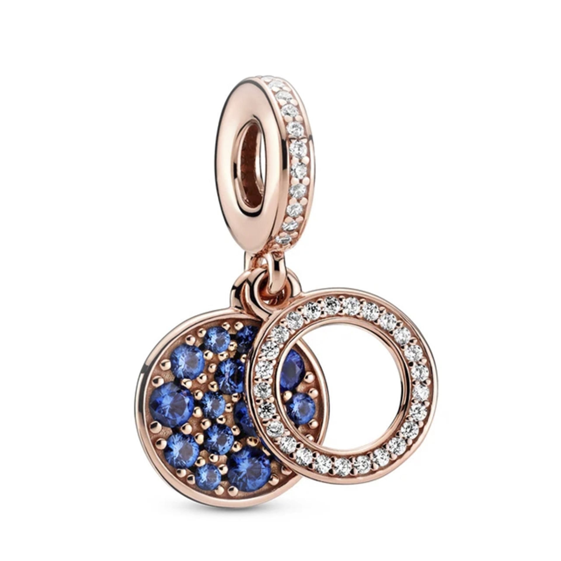 Nur Silver Rose Gold Mavi Disk Sallantılı Gümüş Charm NUR-BL09998