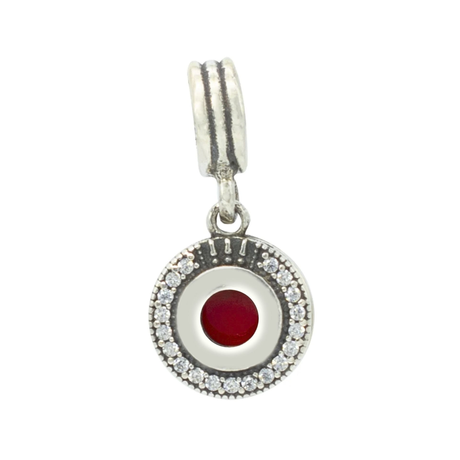 Nur Silver Kırmızı Disk Taşlı Sallantılı Gümüş Charm NUR-BL01564