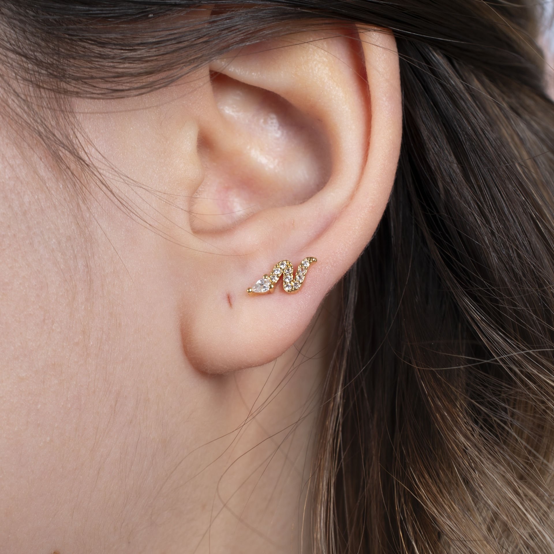 Nur Silver Yılan Figürlü Çelik Tragus Küpe NUR-KE03262