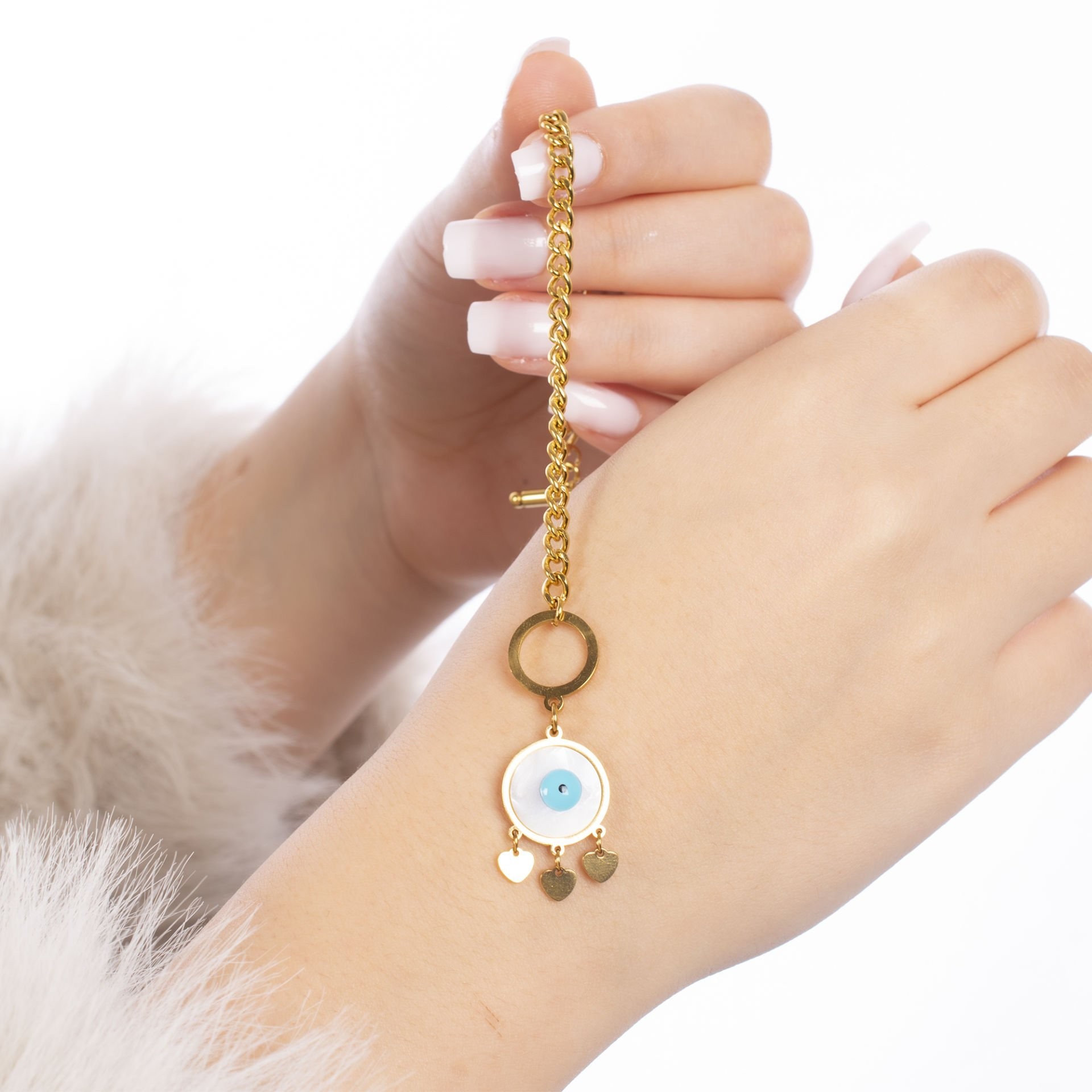 Nur Silver Göz Detay Gold Çelik Bileklik NUR-CB00055