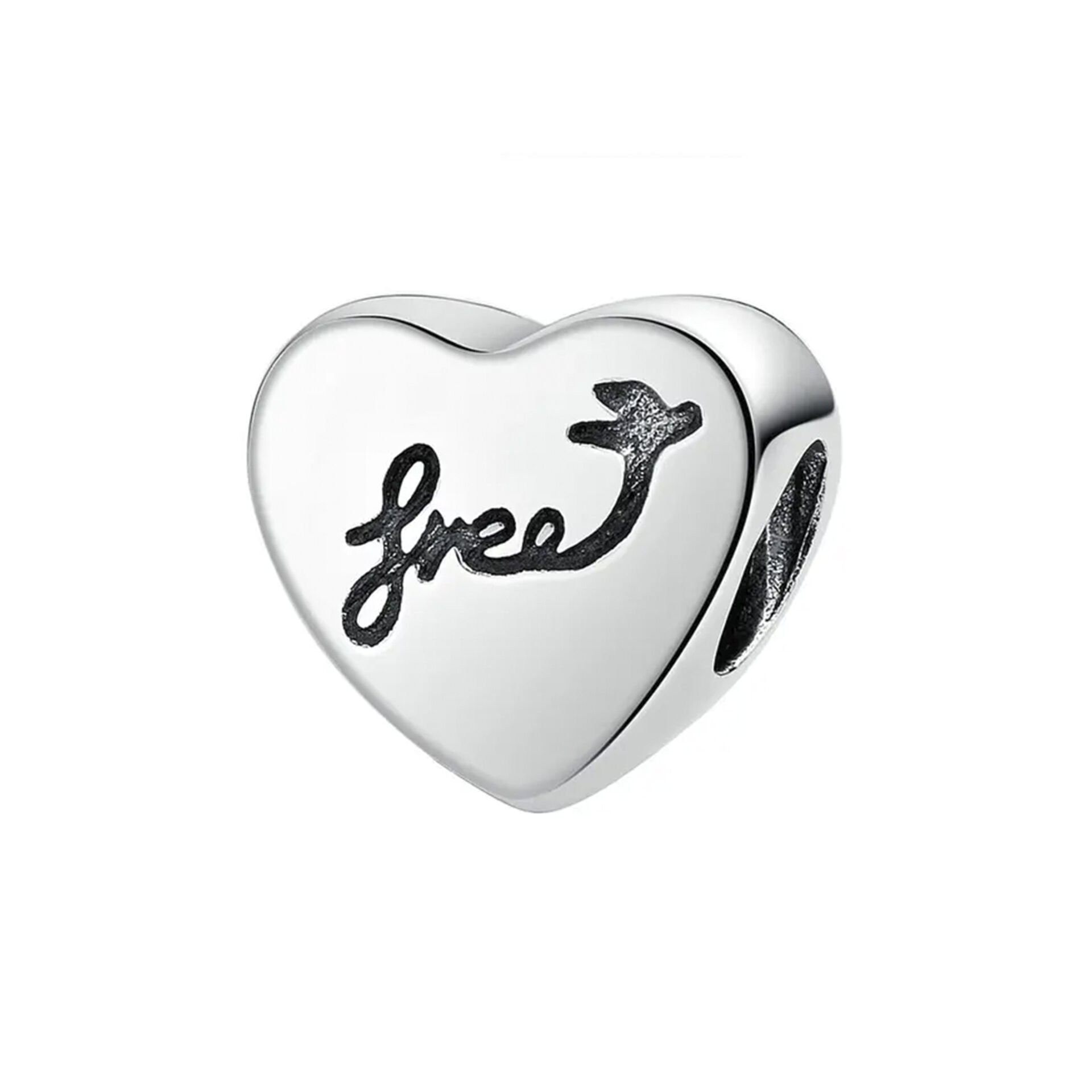 Nur Silver Free Yazılı Kalp Gümüş Charm NUR-BL00150