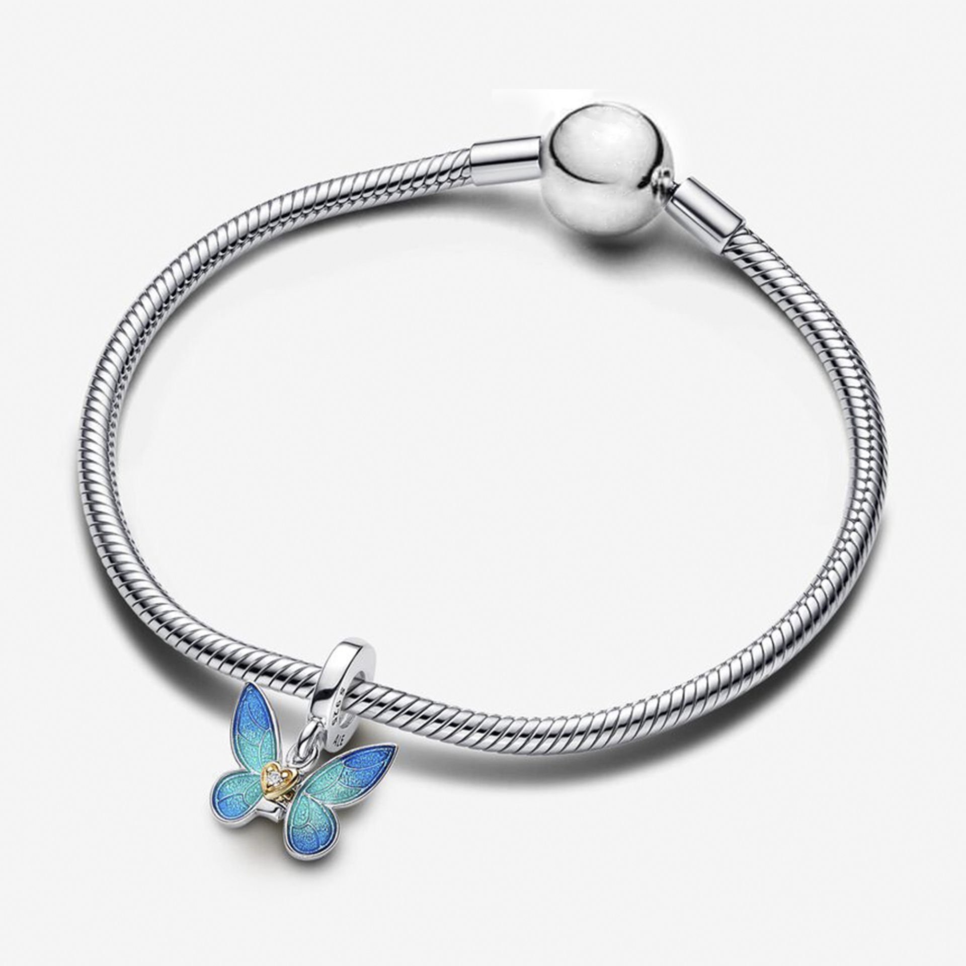 Nur Silver Blue Butterfly Dangle Gümüş Sallantılı Charm NUR-CH00017