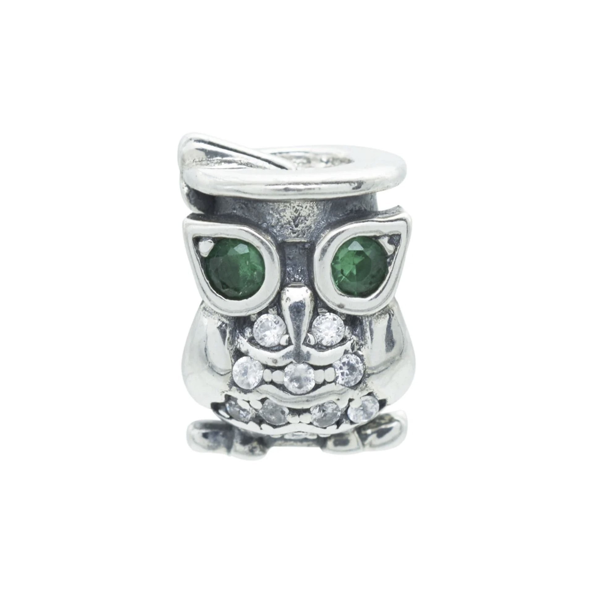 Nur Silver Yeşil Göz Detaylı Baykuş Gümüş Charm NUR-BL00044