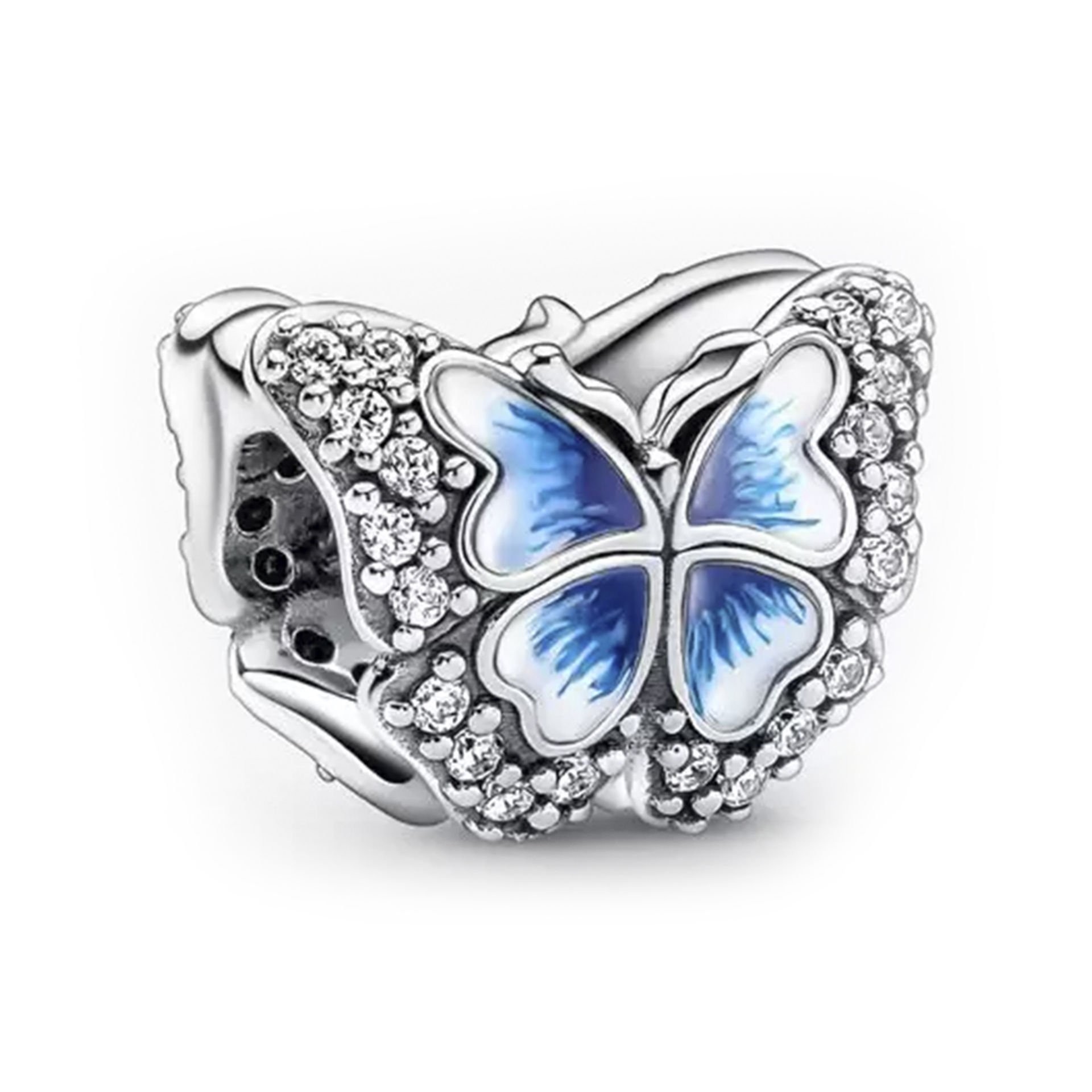 Nur Silver Işıltılı Mavi Kelebek Gümüş Charm NUR-BL00310