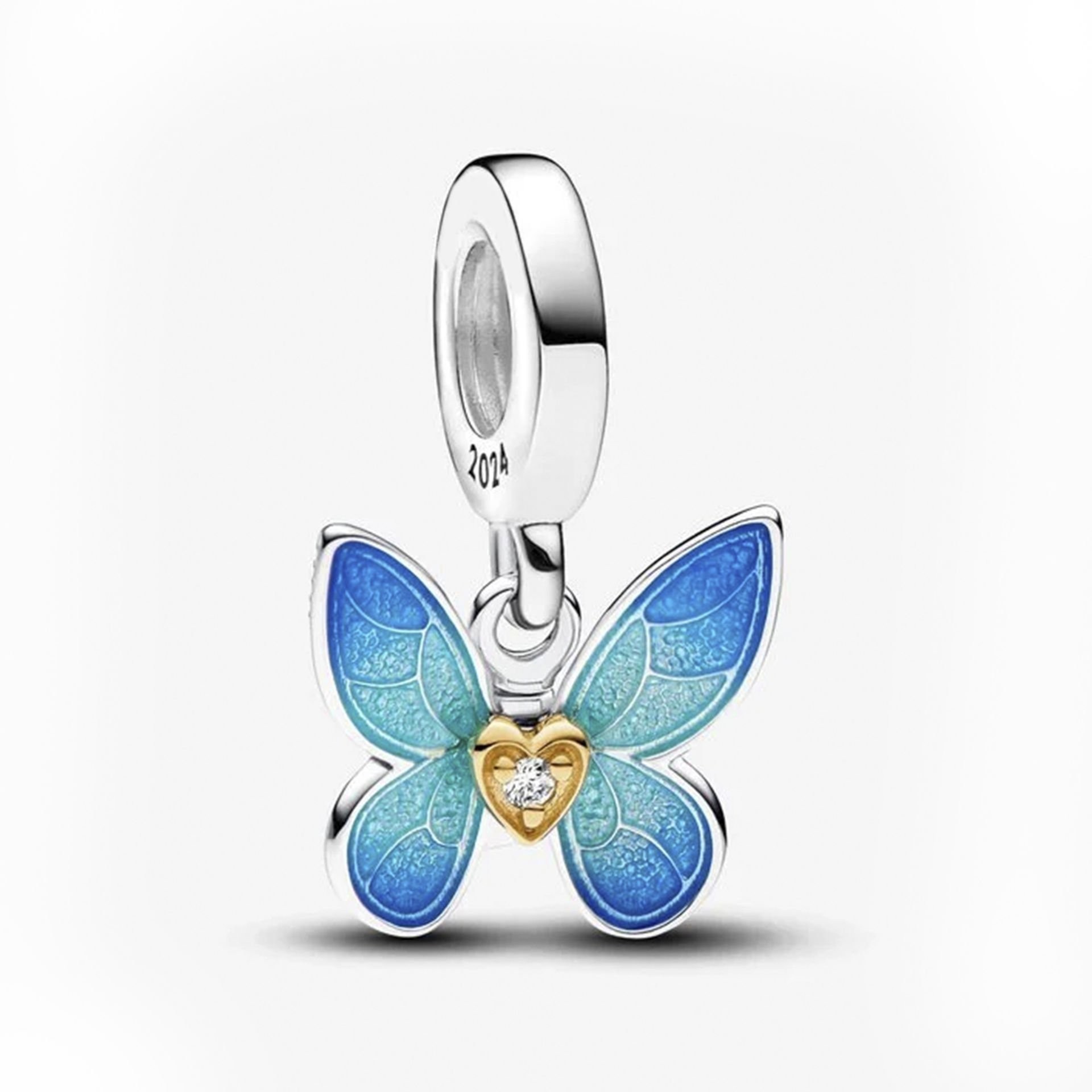 Nur Silver Blue Butterfly Dangle Gümüş Sallantılı Charm NUR-CH00017