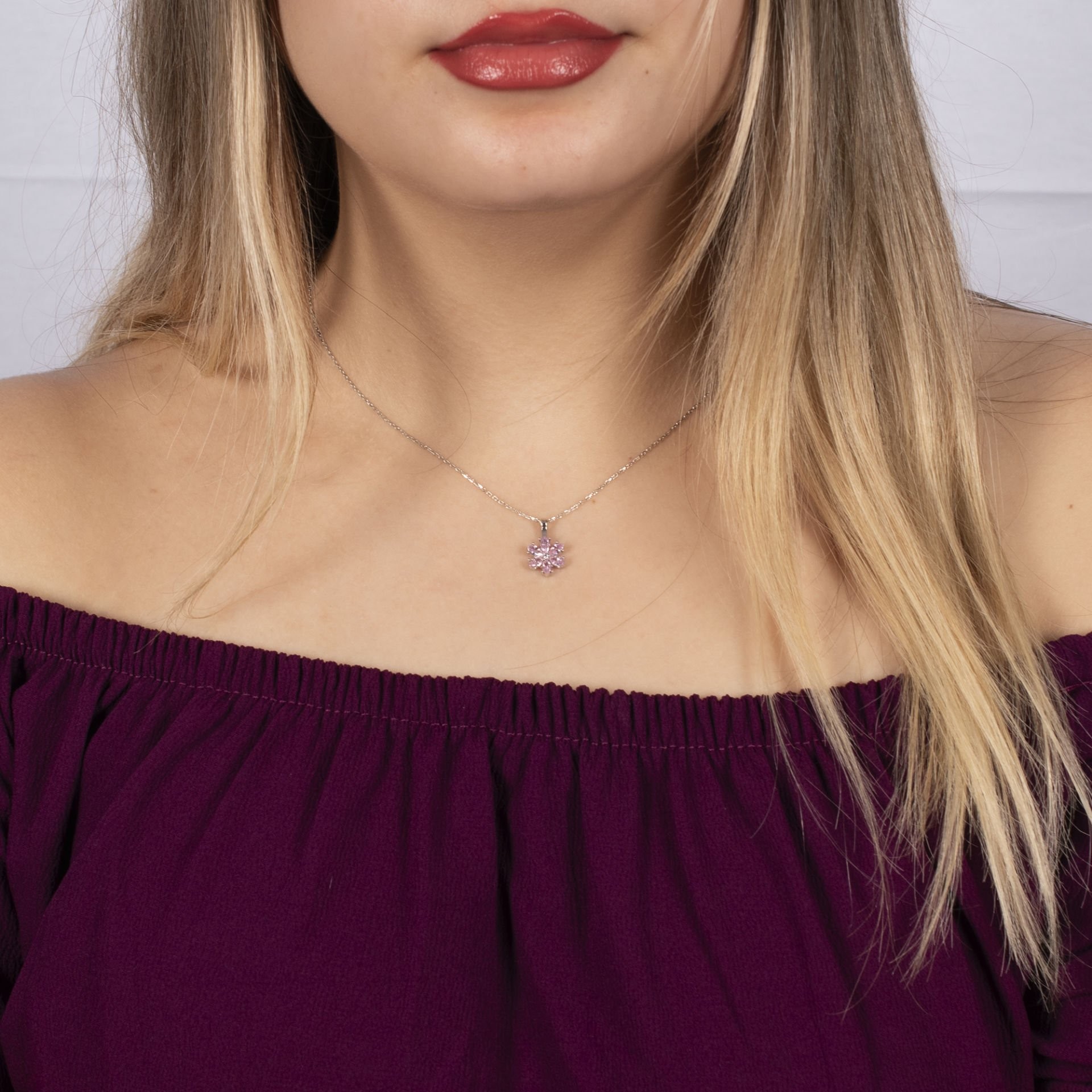 Nur Silver Pembe Çiçek Gümüş Kolye NUR-KL00229