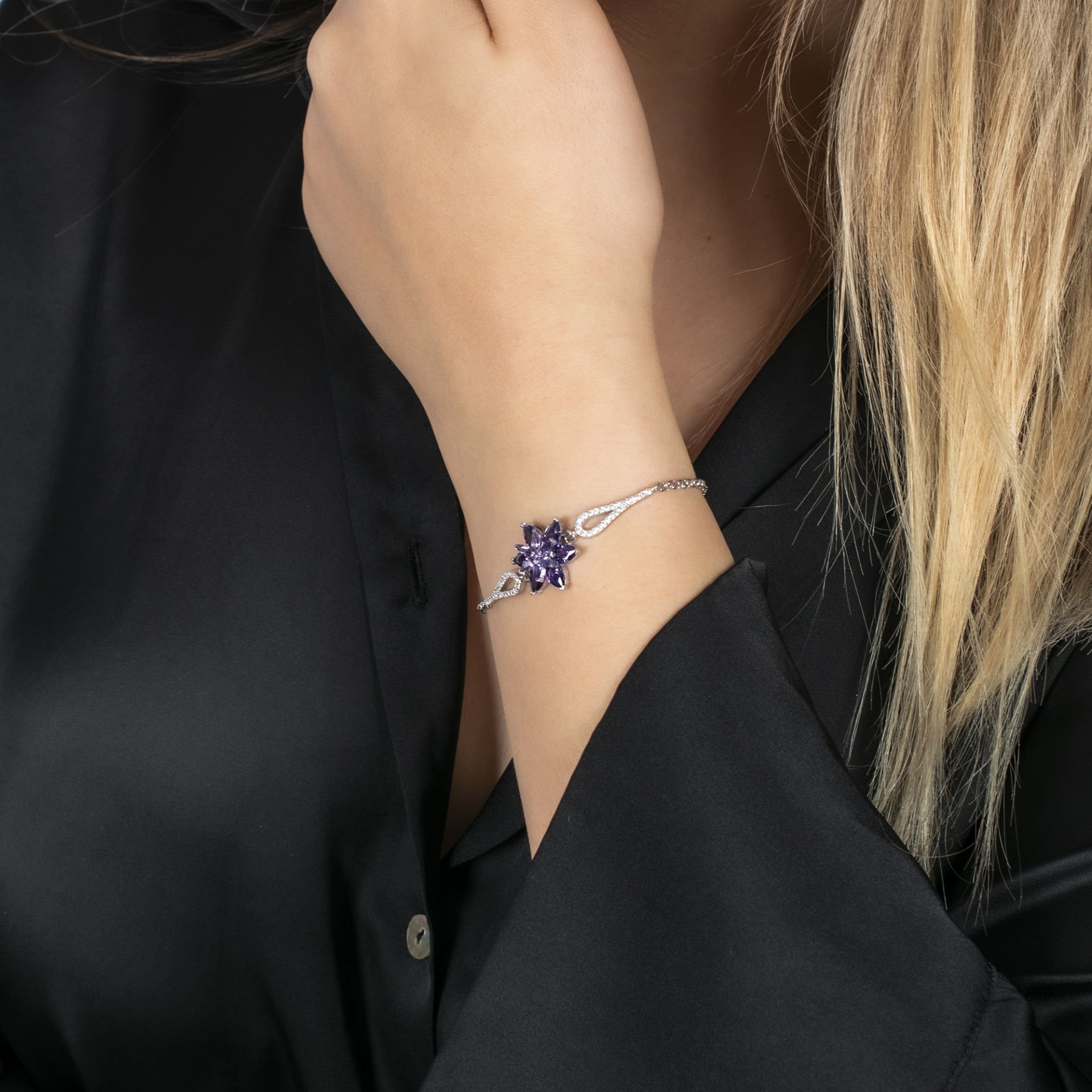 Nur Silver Lotus Çiçeği Gümüş Bileklik NUR-BK03146