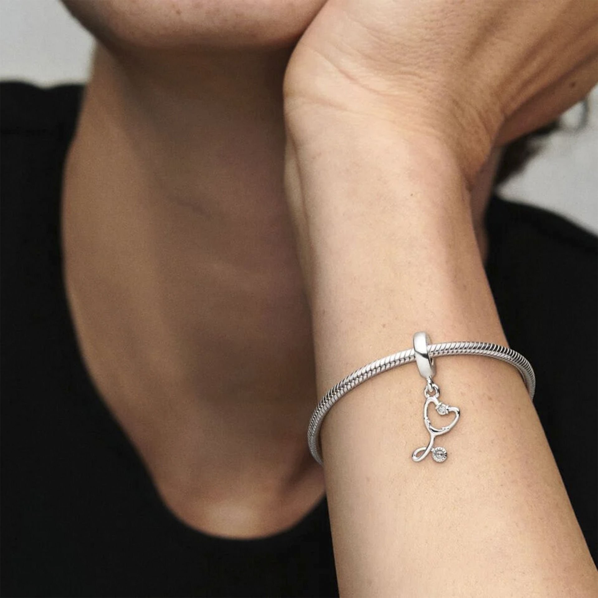 Nur Silver Kalp Stetoskop Gümüş Sallantılı Charm NUR-CH00008