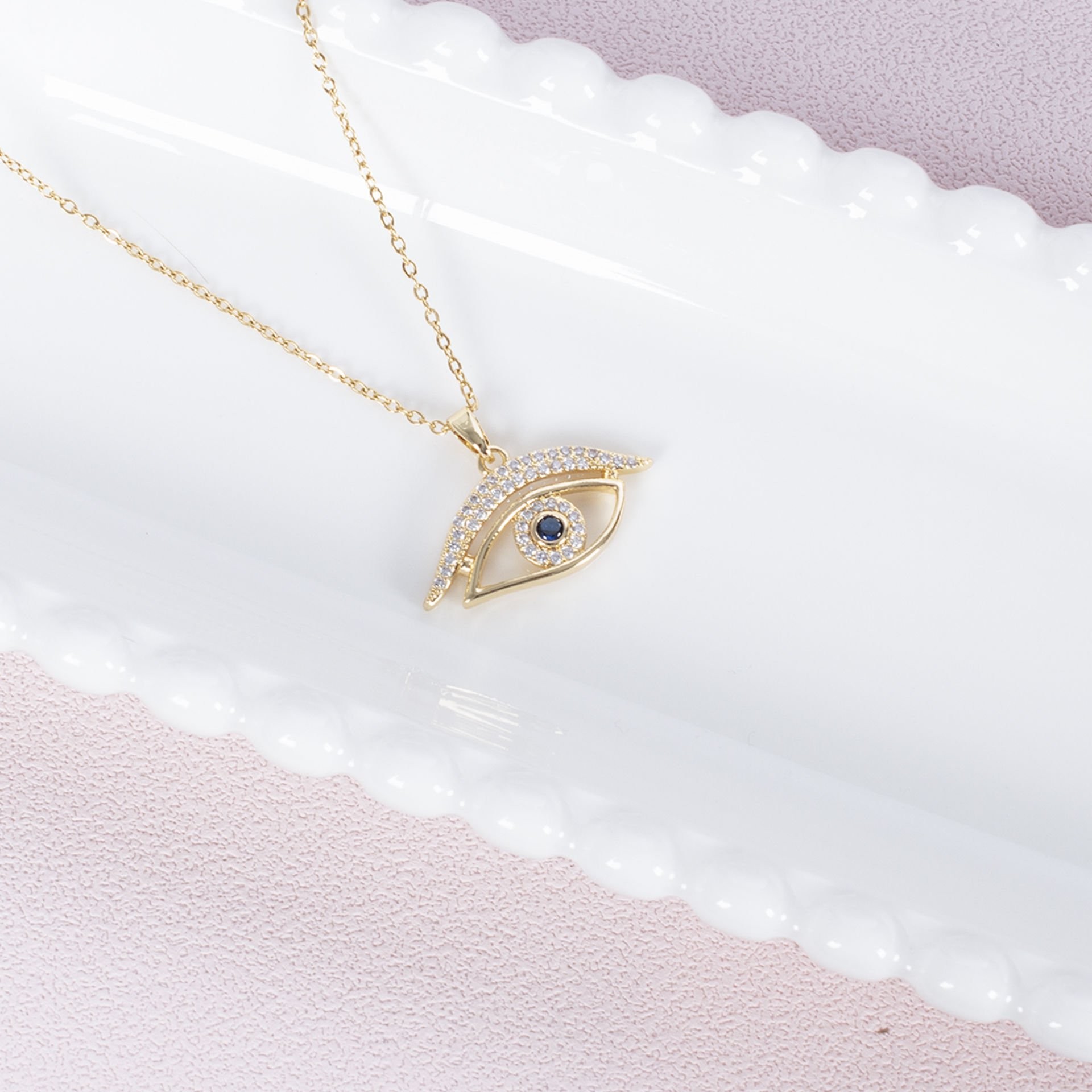 Nur Silver Mavi Taşlı Göz Gold Çelik Kolye NUR-CL00359
