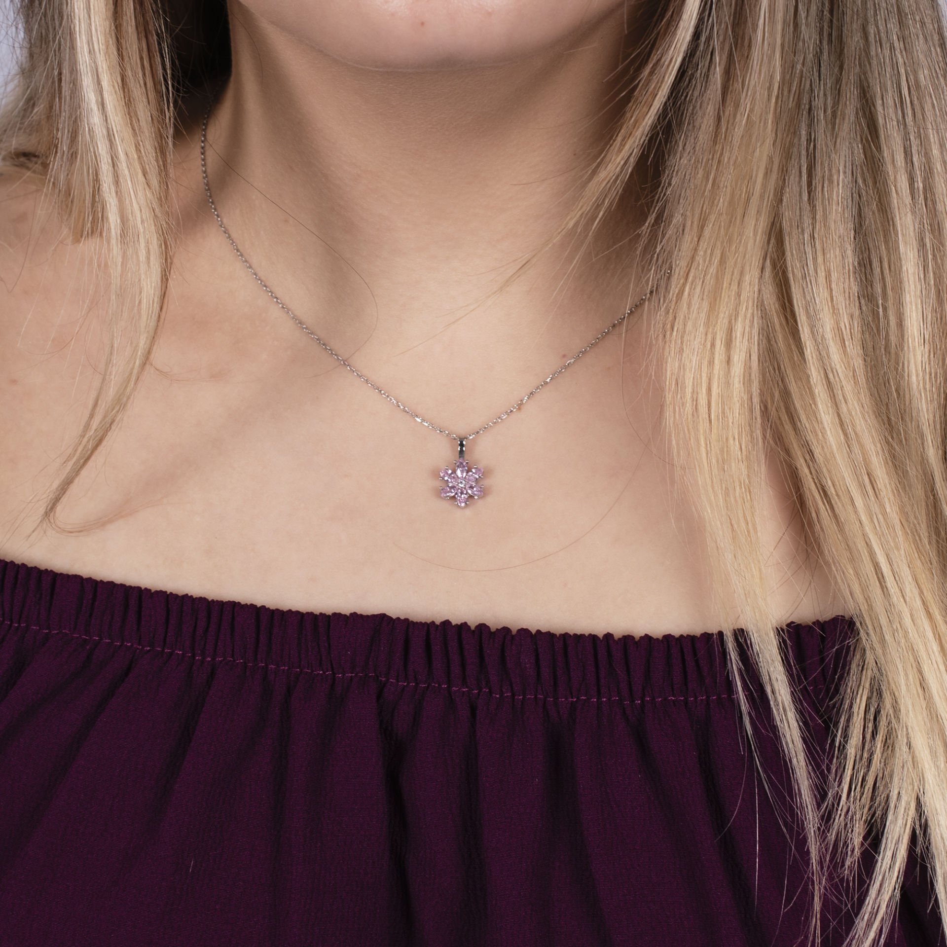 Nur Silver Pembe Çiçek Gümüş Kolye NUR-KL00229