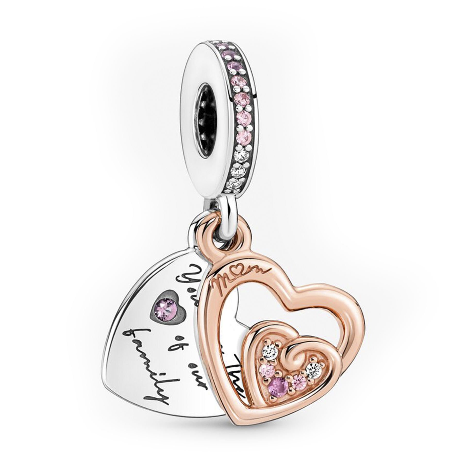Nur Silver İç İçe Kalpler Sallantılı Gümüş Charm NUR-BL00273