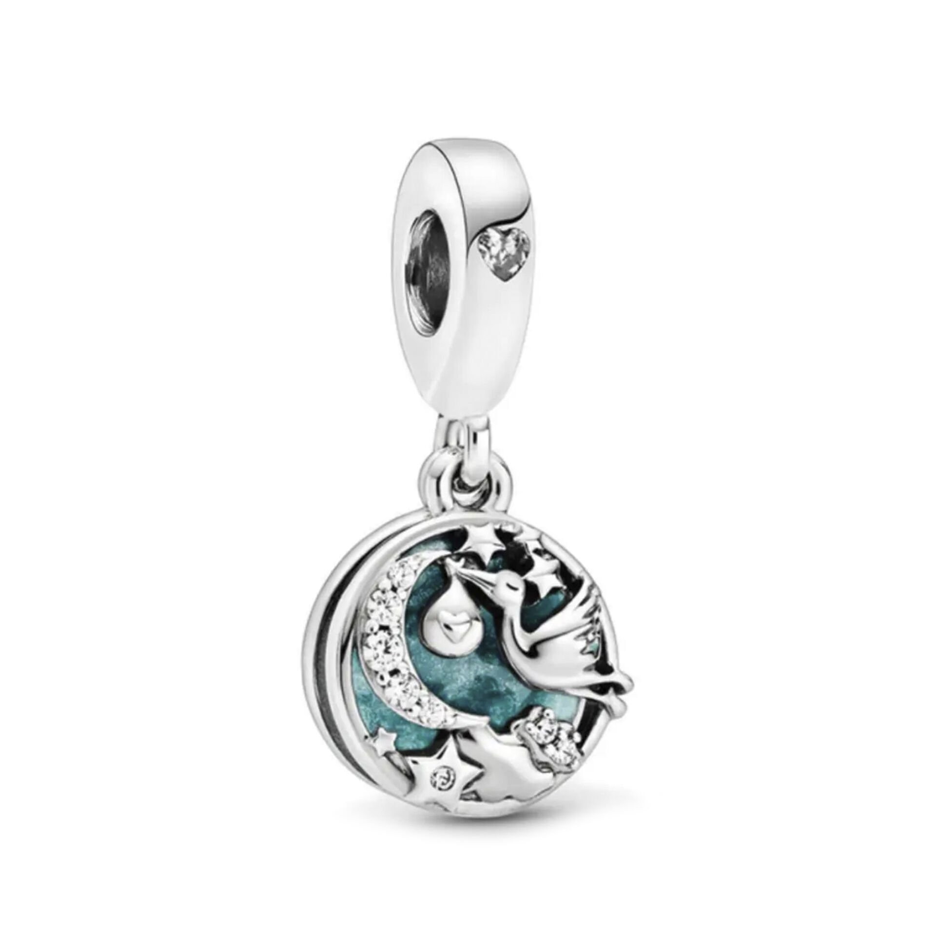 Nur Silver Mavi Mineli Bebek ve Leylek Gümüş Charm NUR-BL01004