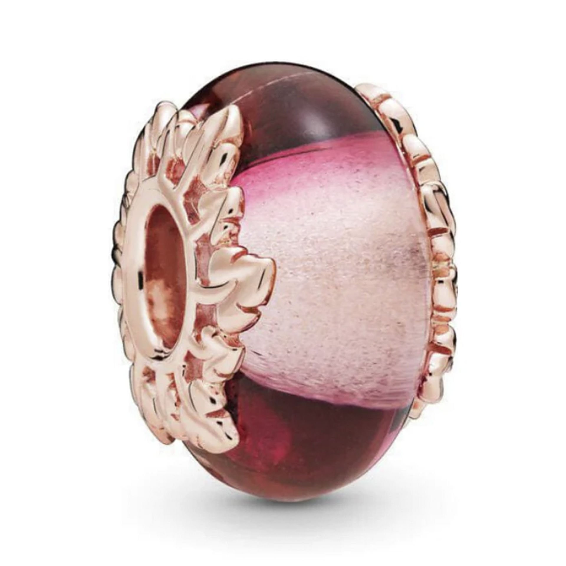 Nur Silver Pembe Murano Camı ve Yaprak Gümüş Charm NUR-CM00405