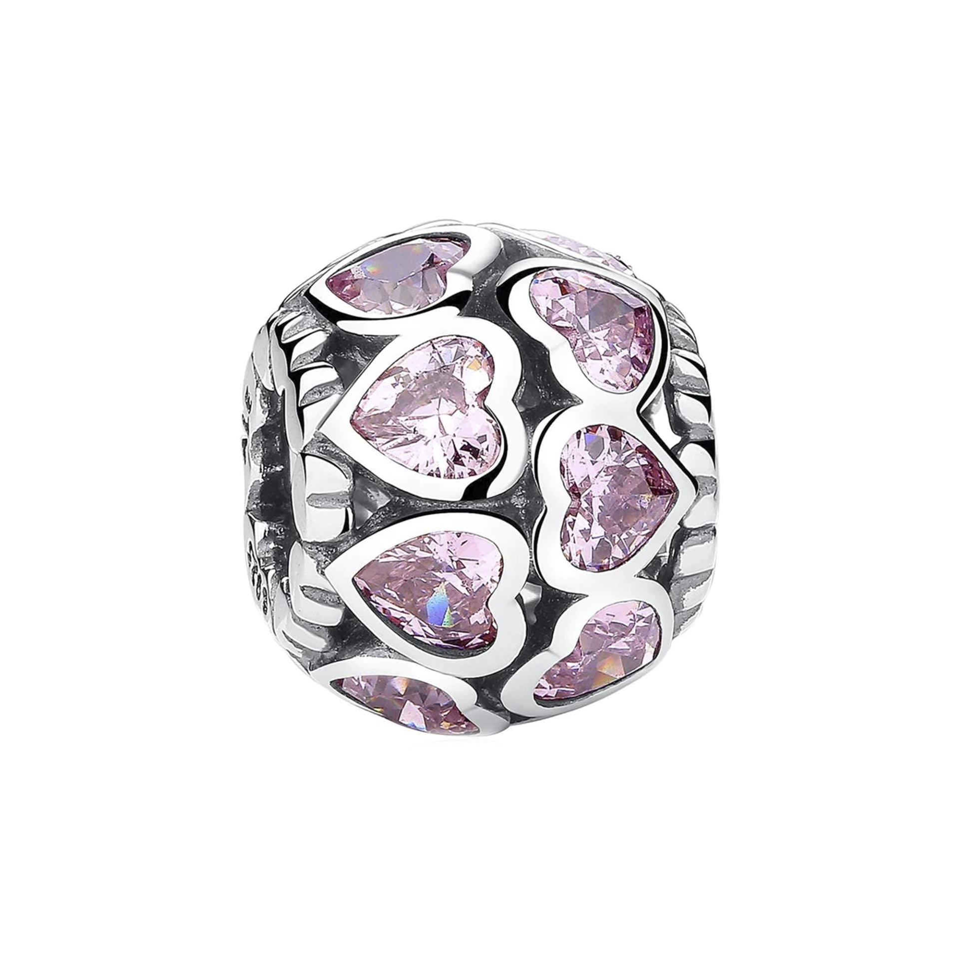 Nur Silver Pembe Kalpli Gümüş Charm NUR-BL00085