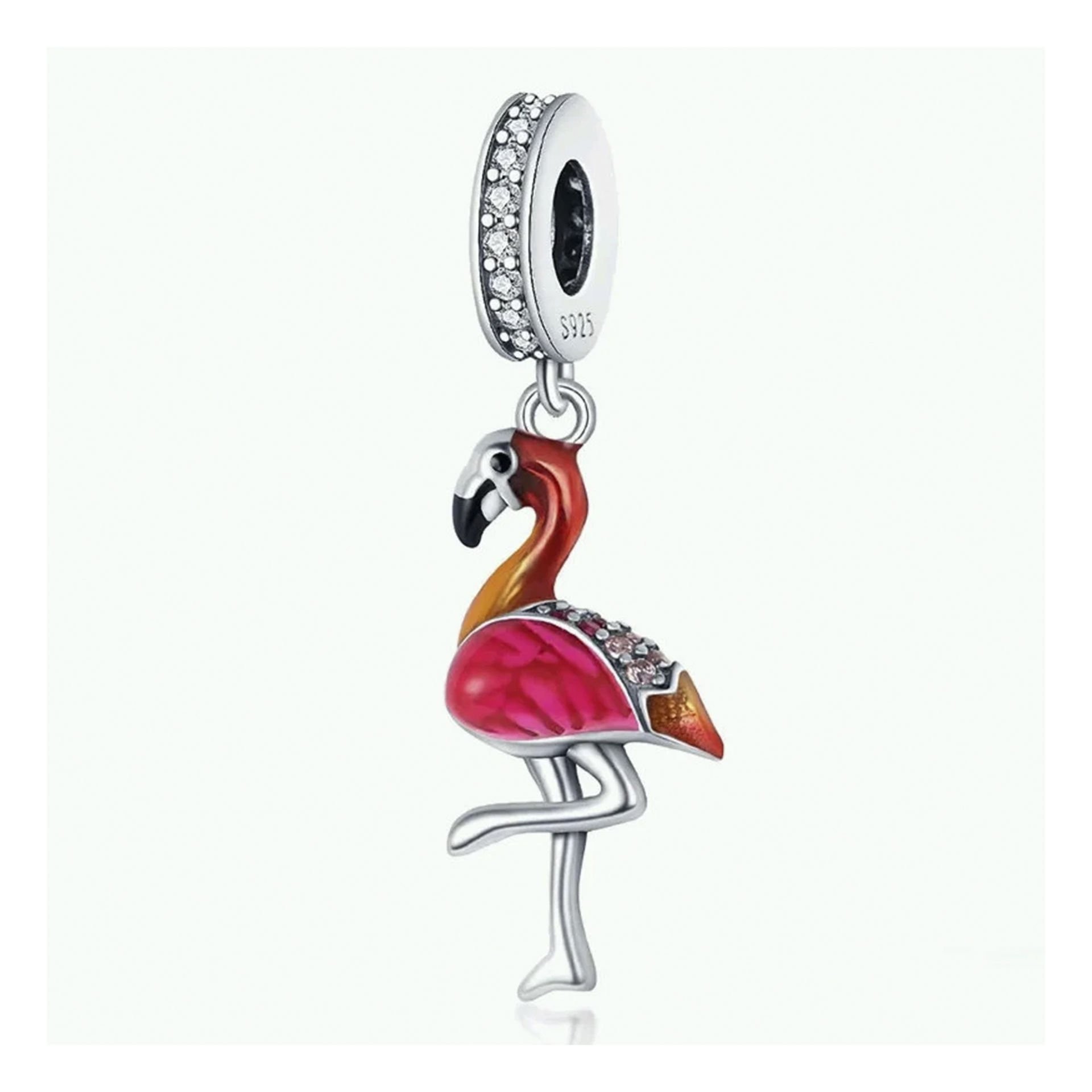 Nur Silver Kırmızı Flamingo Gümüş Charm NUR-CM00373