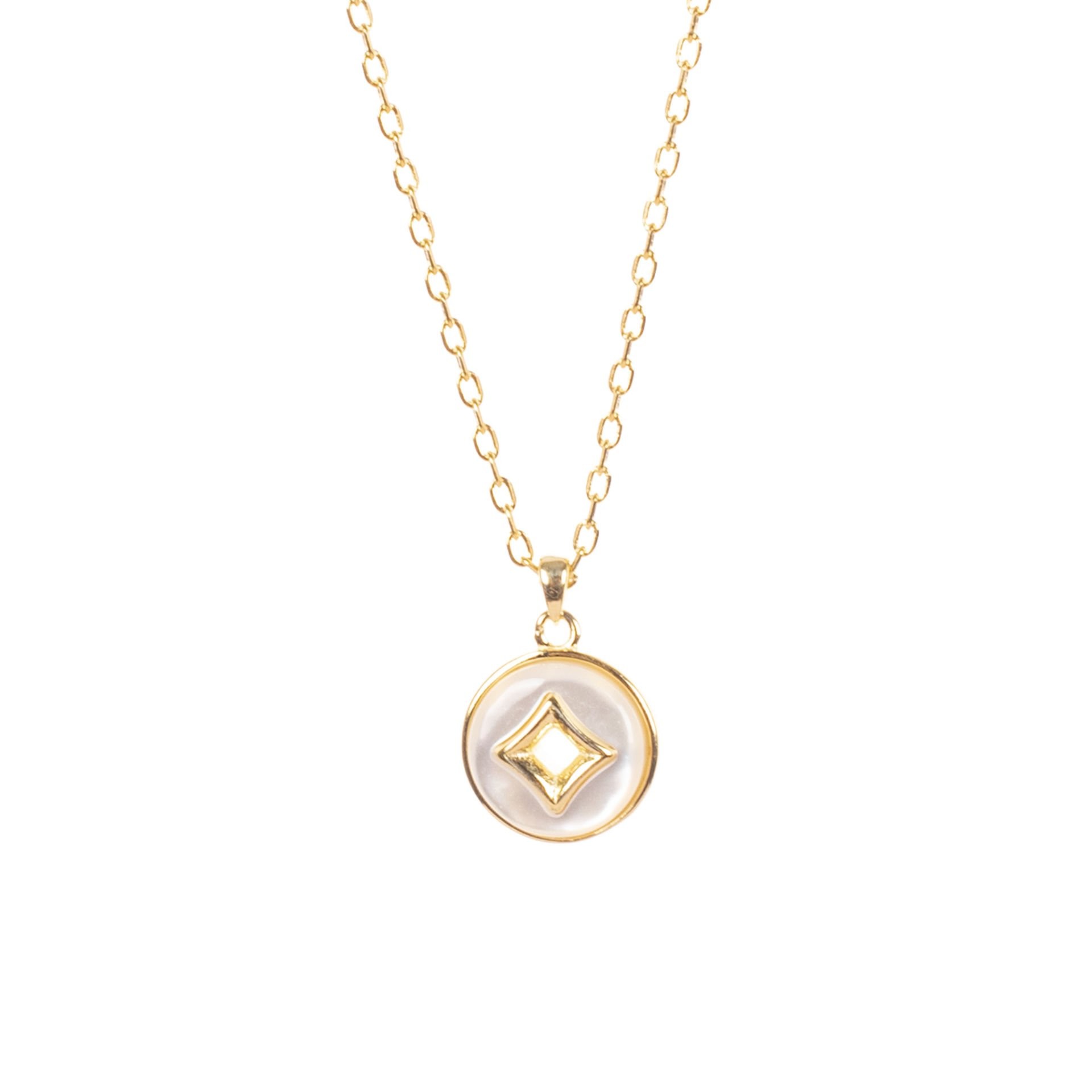 Nur Silver Beyaz Mineli Gold Detaylı Gümüş Kolye NUR-KL00301