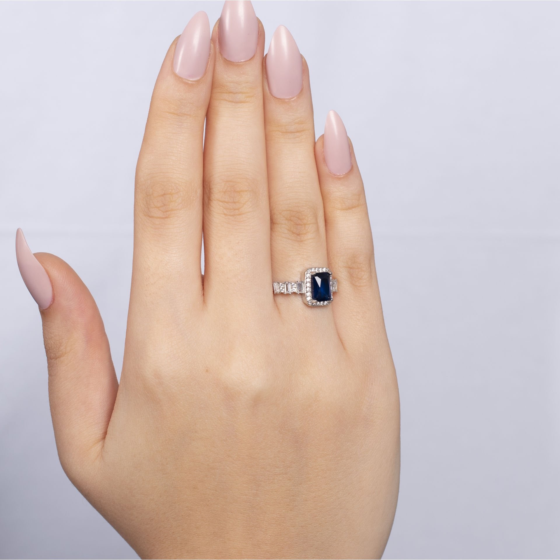 Nur Silver Mavi Taşlı Baget Gümüş Yüzük NUR-YK00323