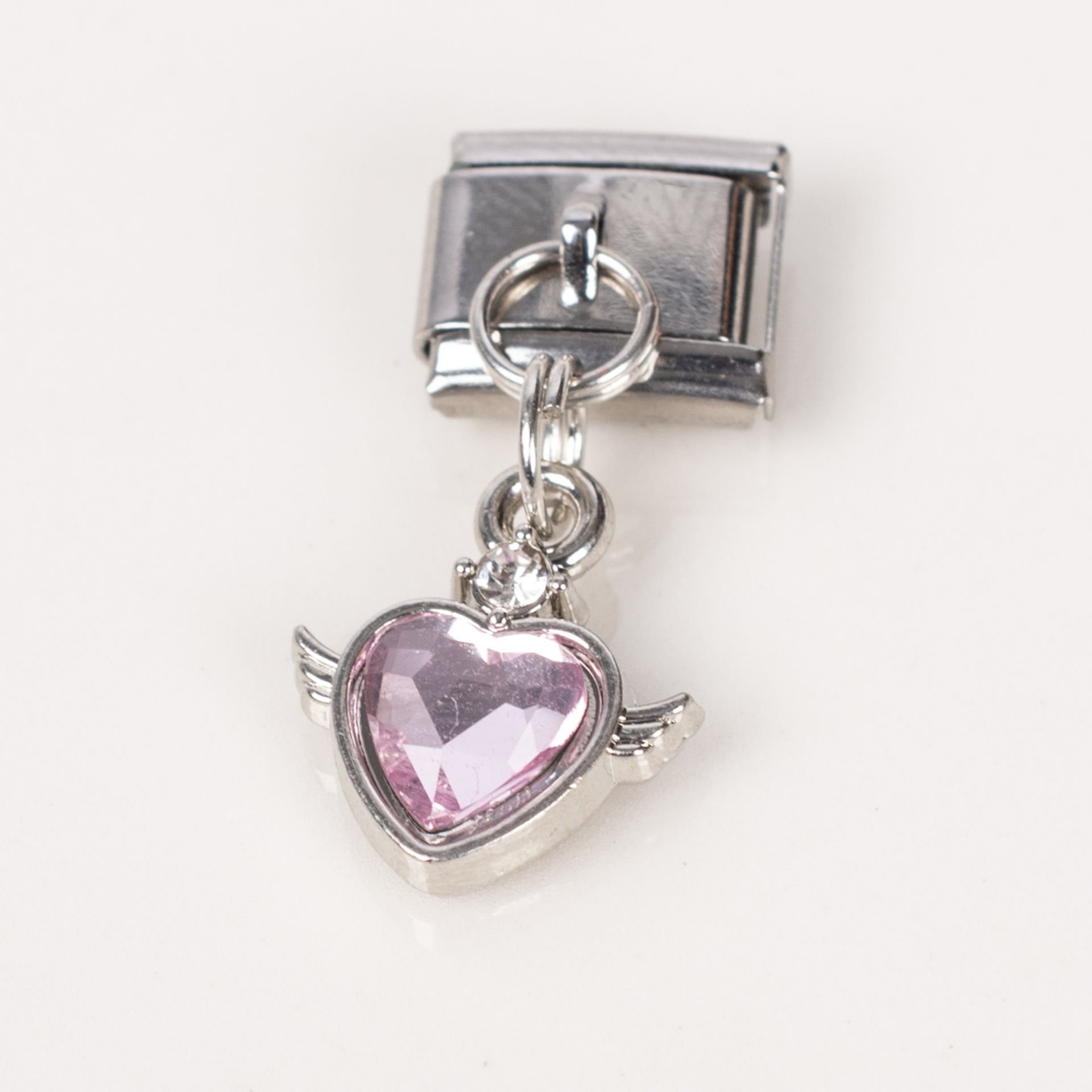Nur Silver Sallantılı Pembe Kalp Ve Kanat Detaylı Çelik İtalyan Charmı NUR-İC00005