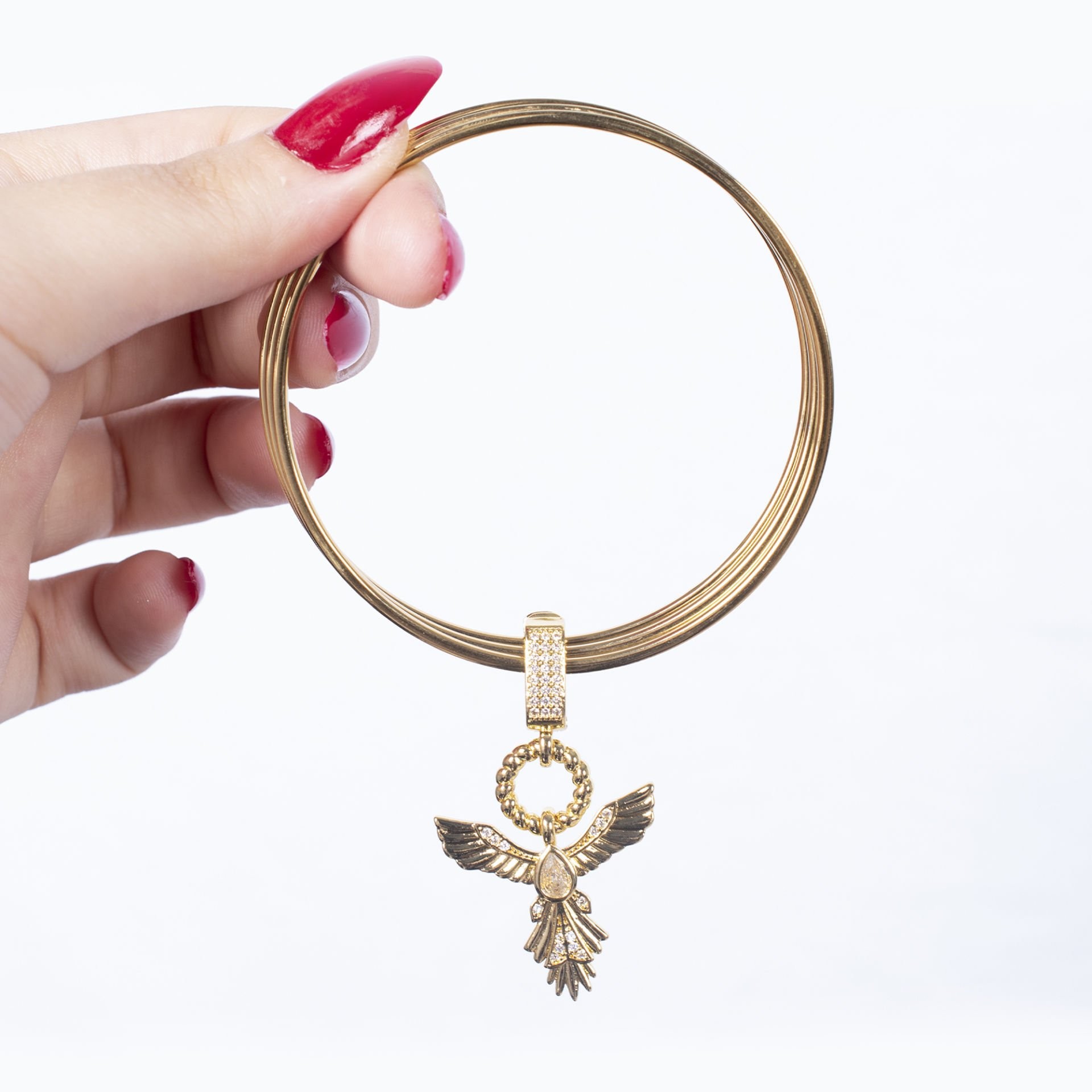 Nur Silver Anka Kuşu Charmlı 3\'lü Ajda Çelik Bilezik NUR-AC000025