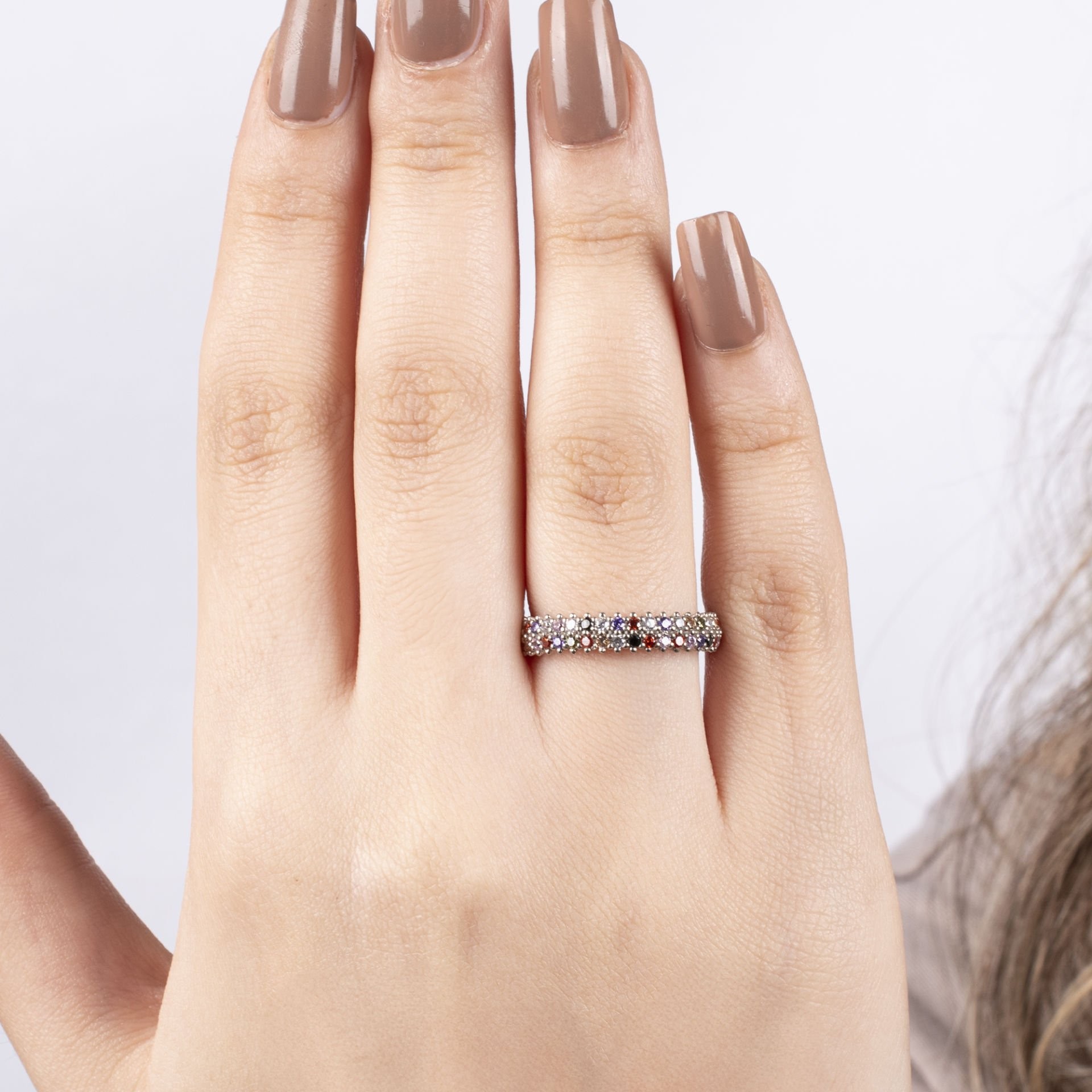 Nur Silver Renkli Taşlı Tamtur Gümüş Yüzük NUR-YK00404