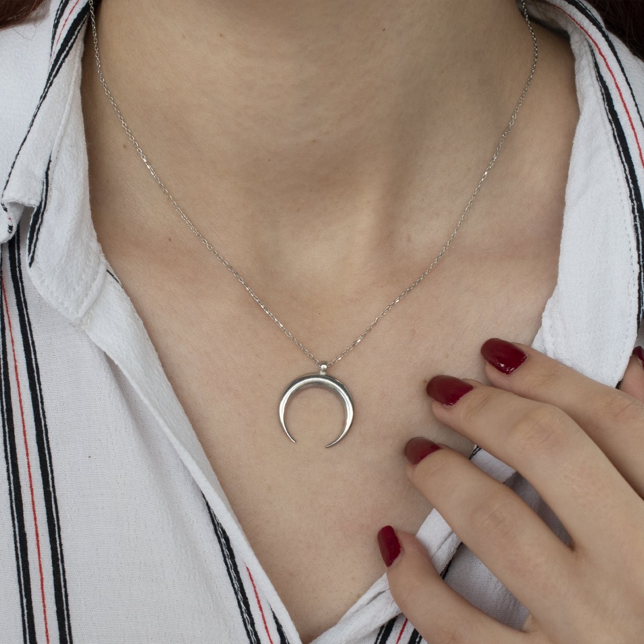 Nur Silver Hilal Gümüş Kolye NUR-KL00109