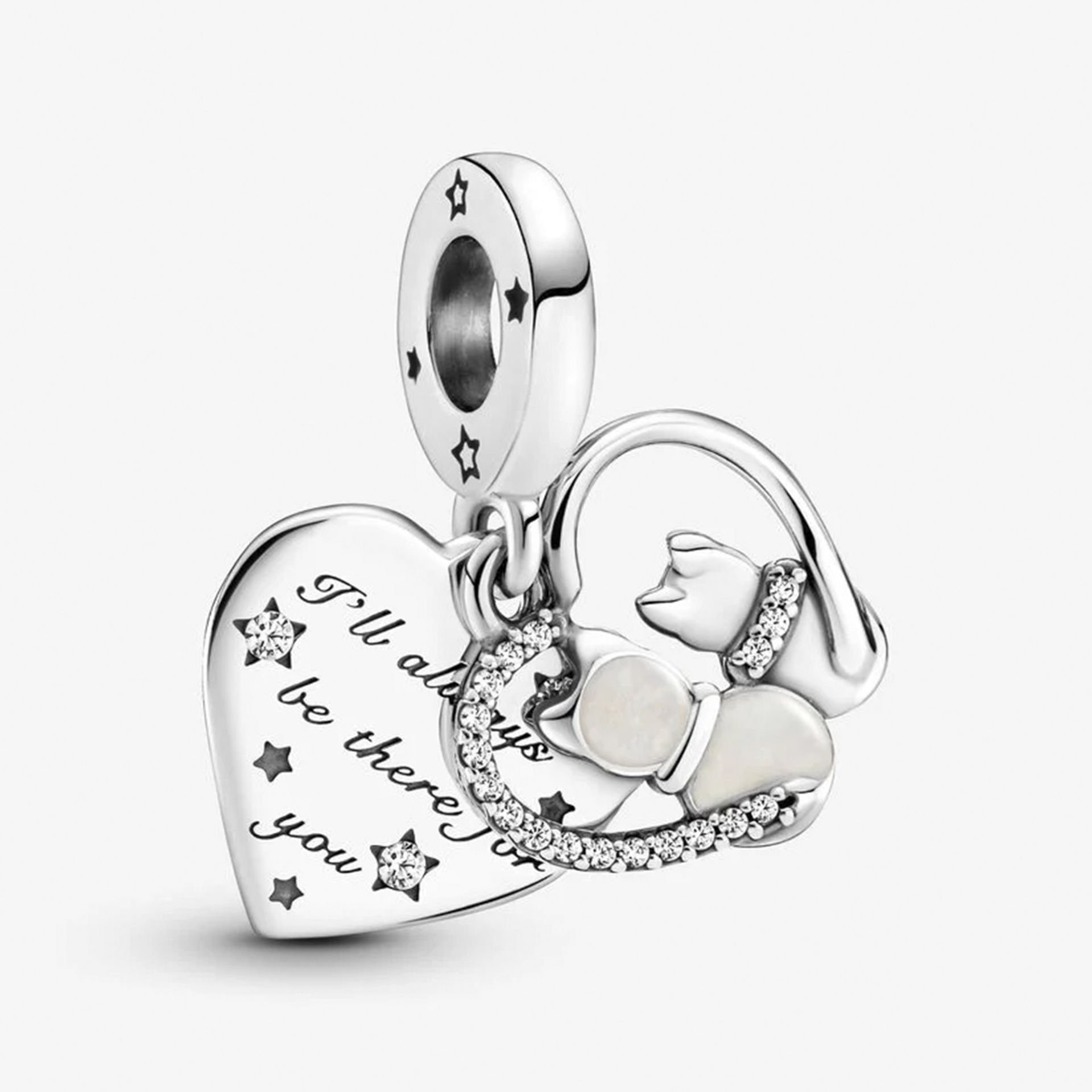 Nur Silver Kediler ve Kalpler Gümüş Sallantılı Charm NUR-CH00009