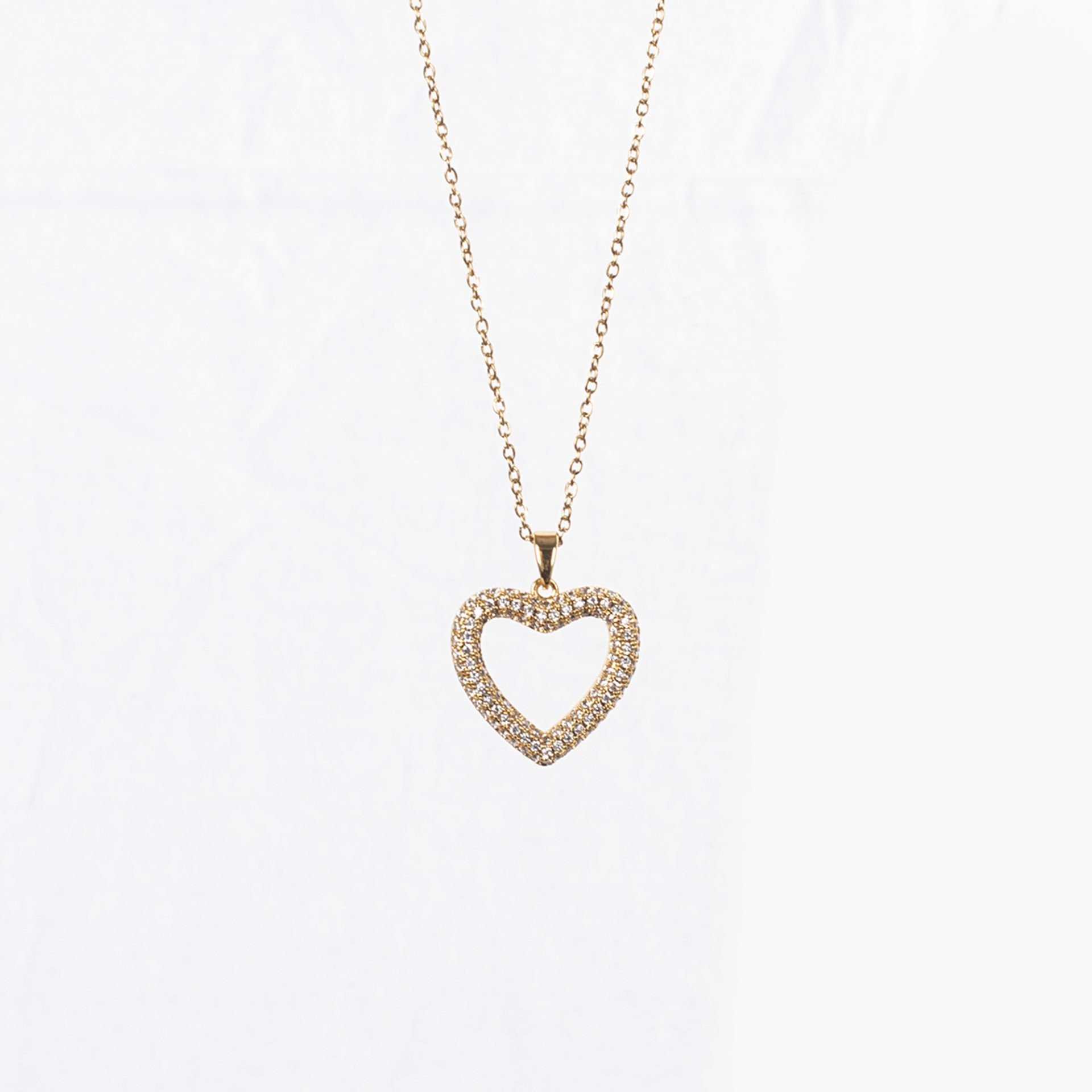 Nur Silver Taşlı Kalp Gold Çelik Kolye NUR-CL00357