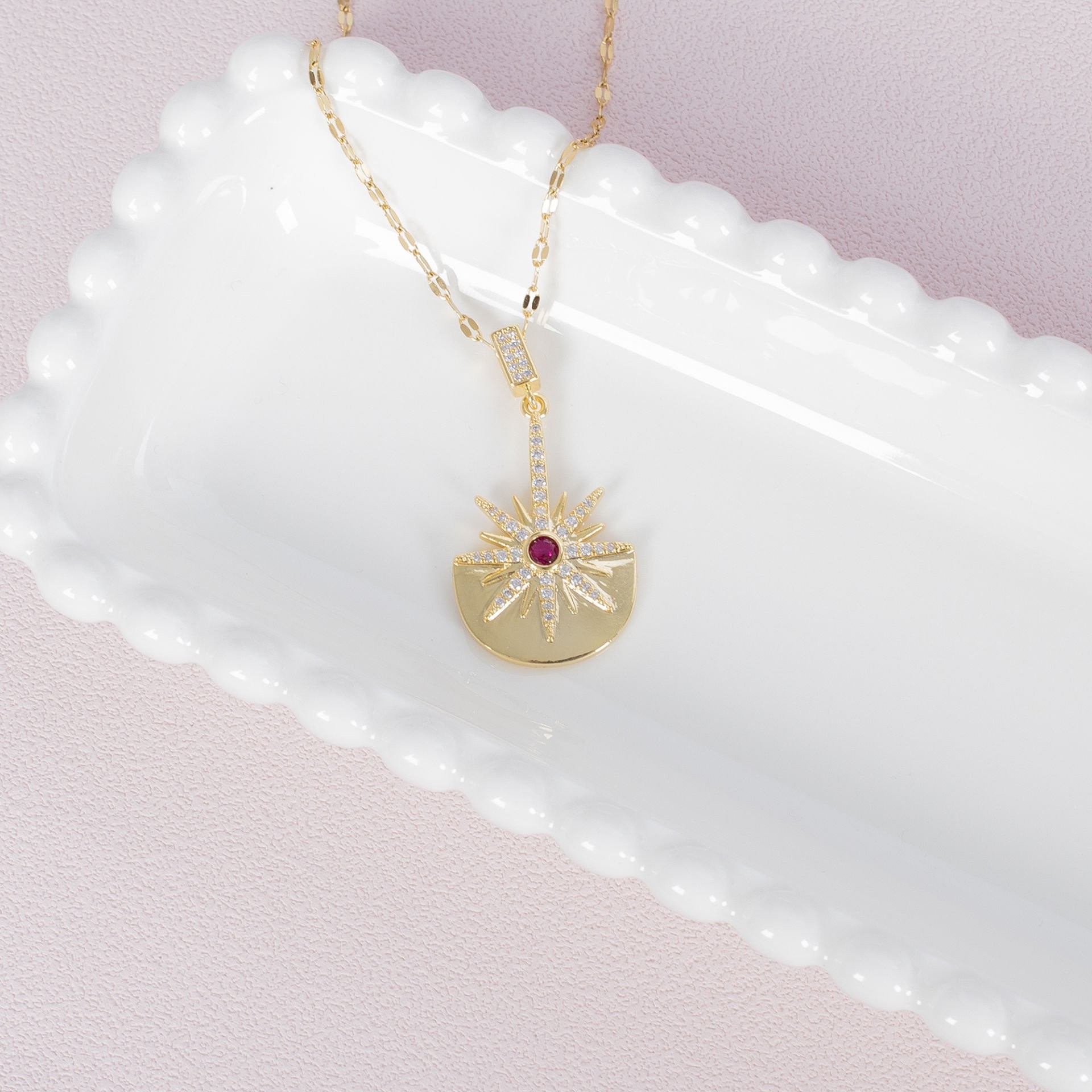 Nur Silver Pembe Taşlı Yıldız Çelik Kolye NUR-CL00396