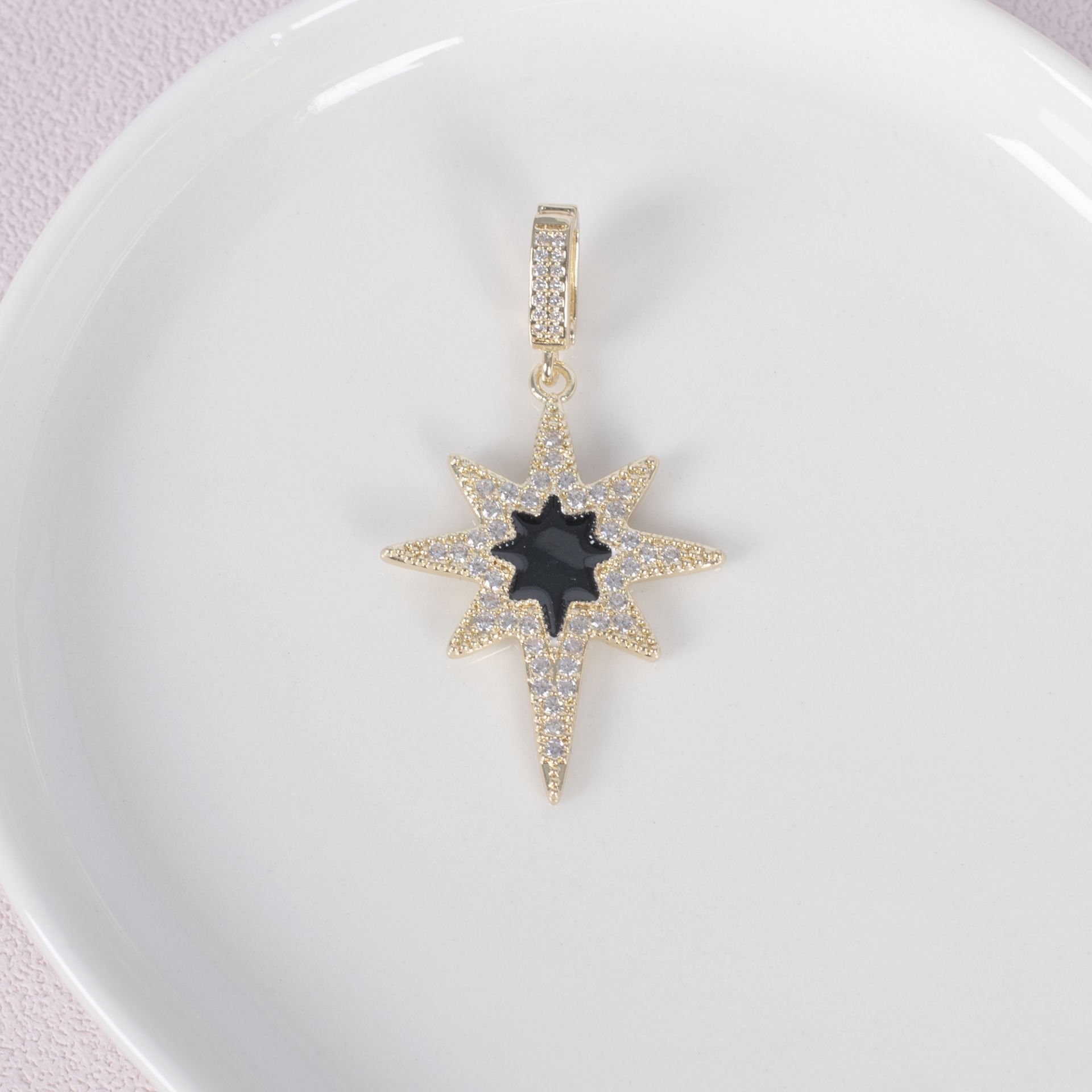 Nur Silver Siyah Mineli Kuzey Yıldızı Çelik Ajda Charm NUR-AC000005