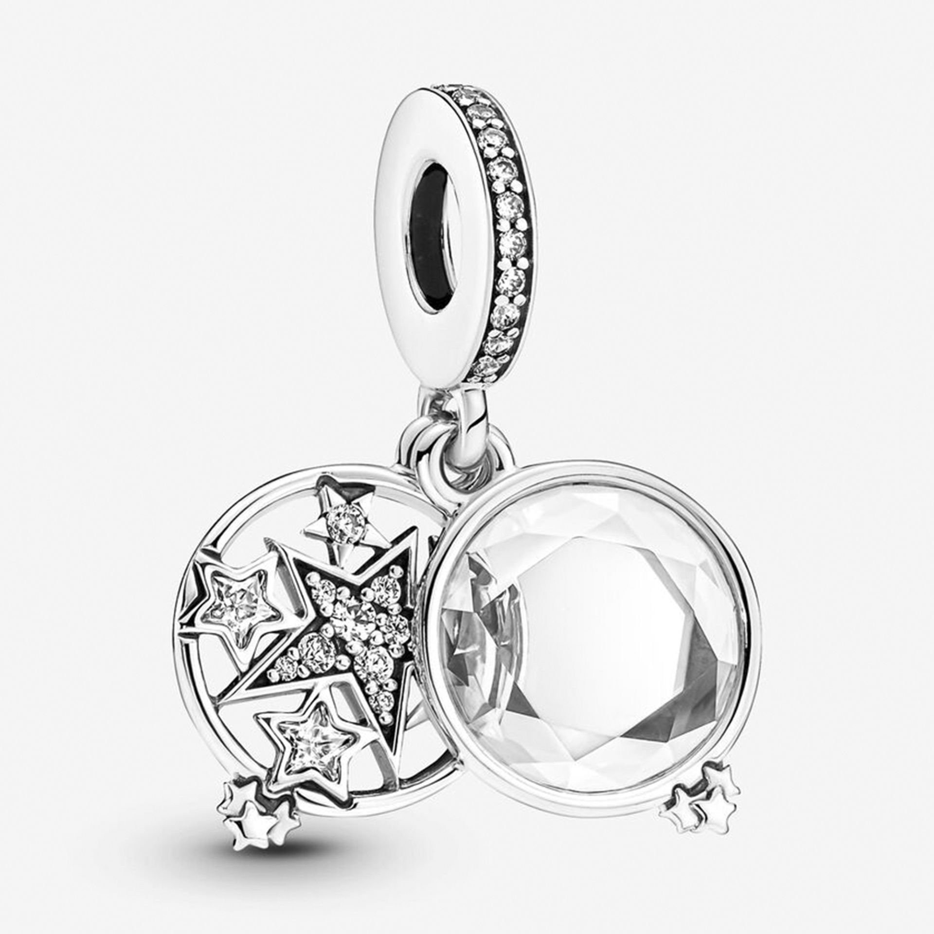 Nur Silver Büyütülmüş Yıldız Çift Sallantılı Gümüş Charm NUR-CM00341