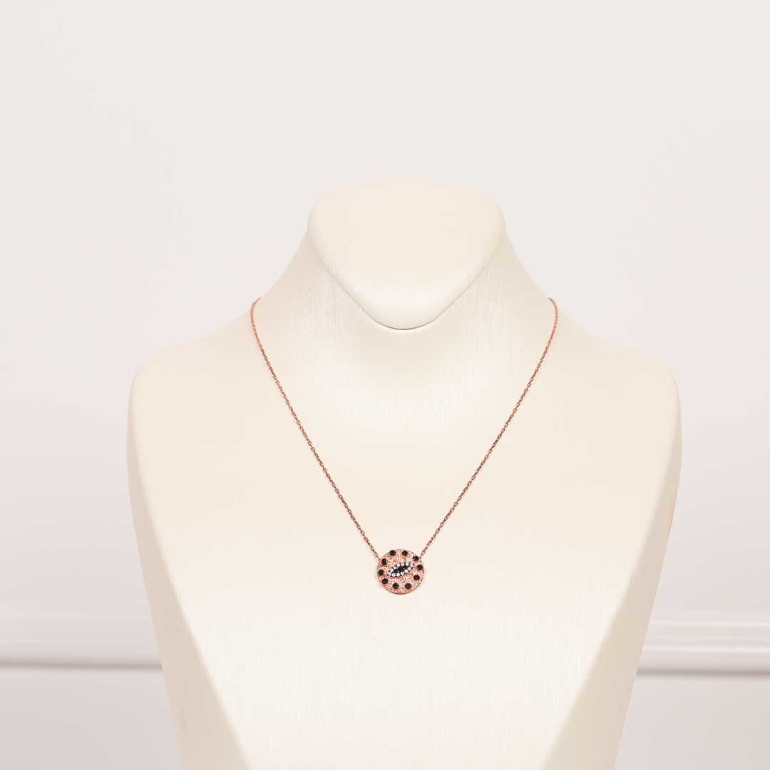 Nur Silver Rose Siyah Taşlı Göz Gümüş Kolye NUR-KL00346