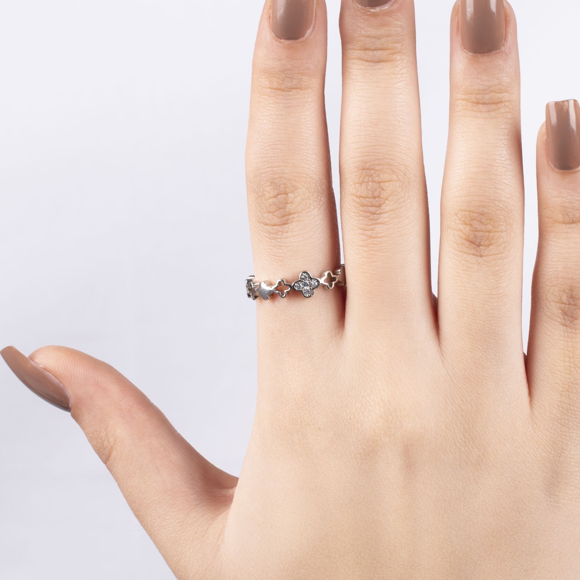Nur Silver Yonca Model Gümüş Yüzük NUR-YK00406