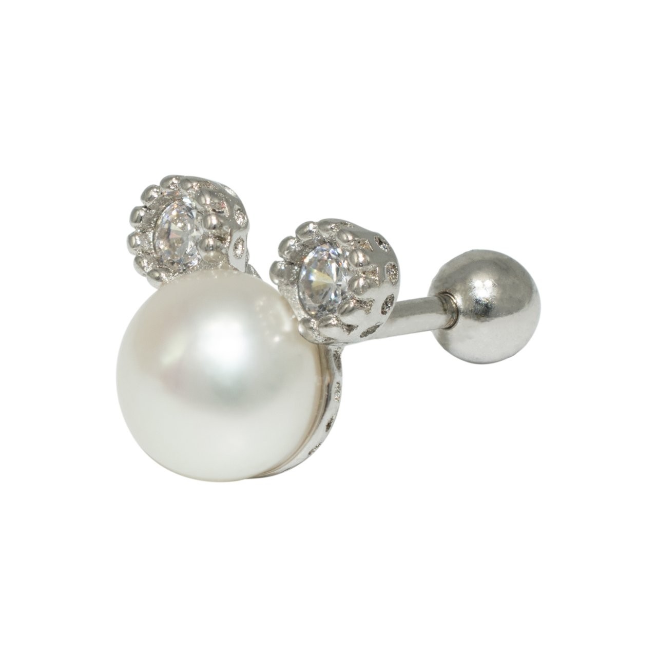 Nur Silver İncili Mickey Gümüş Tragus Küpe NUR-KP02026