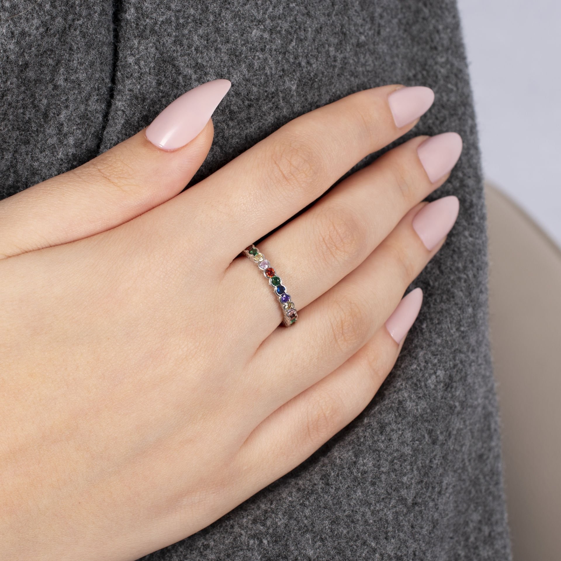 Nur Silver Renkli Tamtur Gümüş Yüzük NUR-YK00337