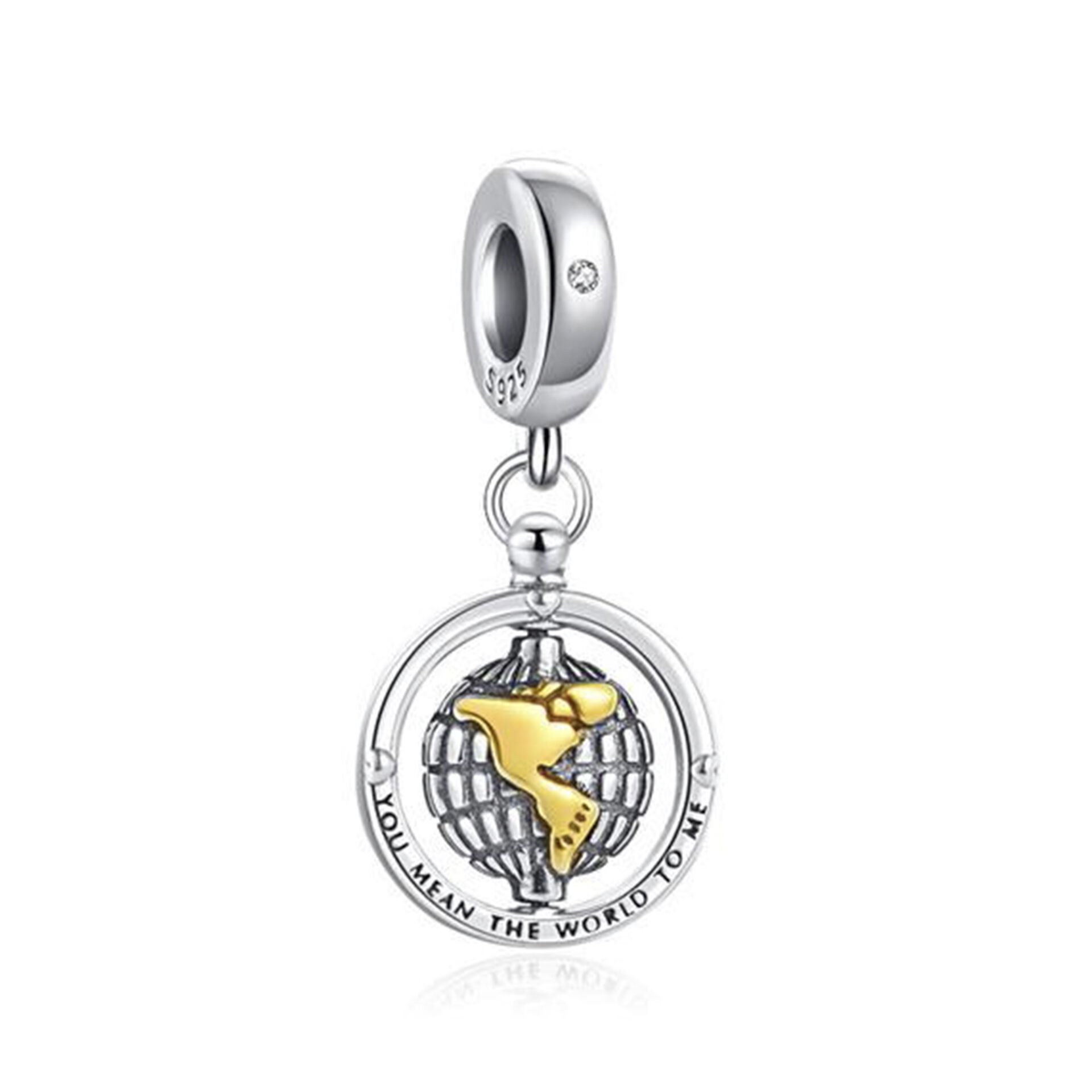 Nur Silver You Mean The World To Me Yazılı Dönen Dünya Gümüş Charm NUR-BL01147