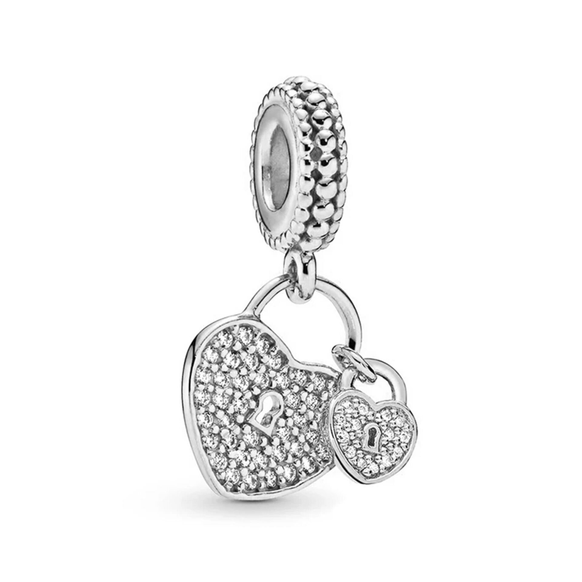 Nur Silver İkili Asma Kilit Kalp Gümüş Charm NUR-BL00255