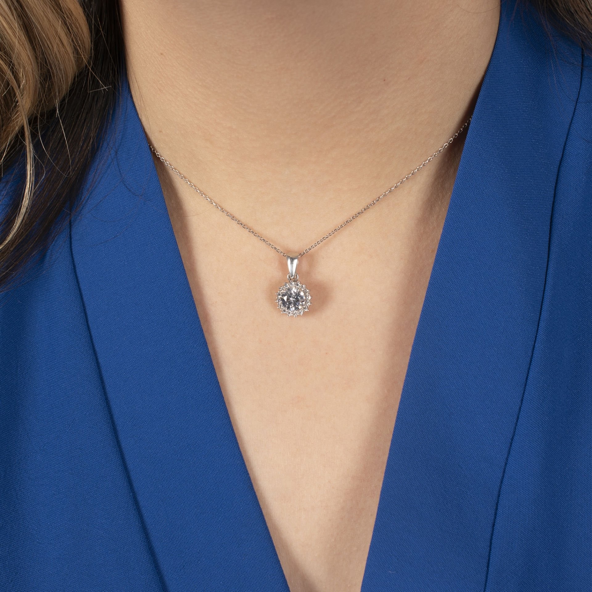 Nur Silver Yuvarlık Taşlı Gümüş Kolye NUR-KL00058