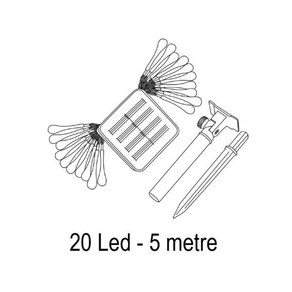 20W Solar 5 Metre 7 Mod Işık Zinciri FL-3256 ( 2 ADET )