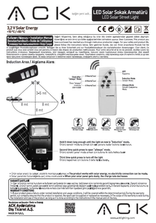 ACK 60W Solar LED Sokak Armatürü – Uzaktan Kumandalı-AT42-06031