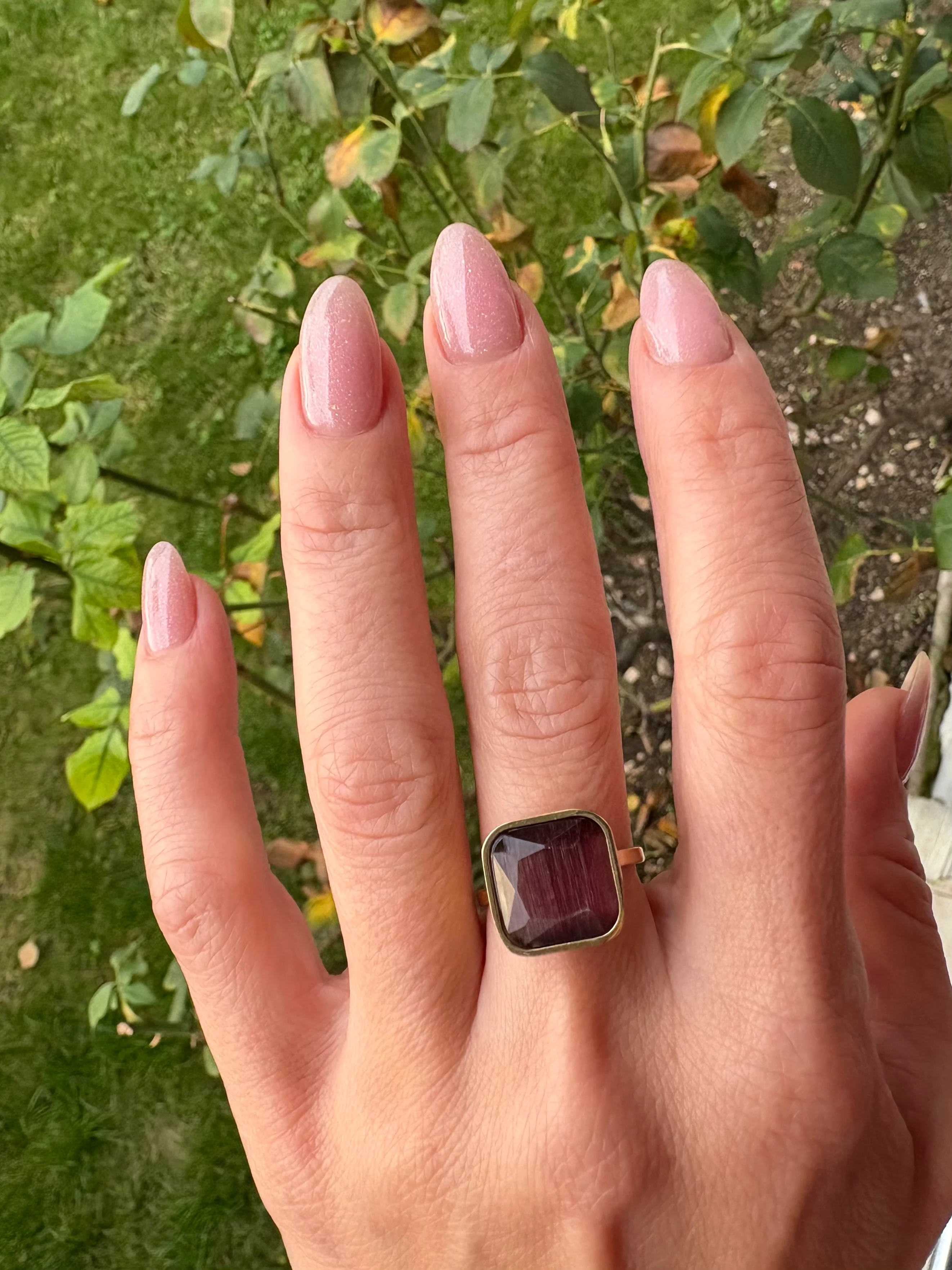 Bordo Kare Taşlı Ayarlanabilir Yüzük