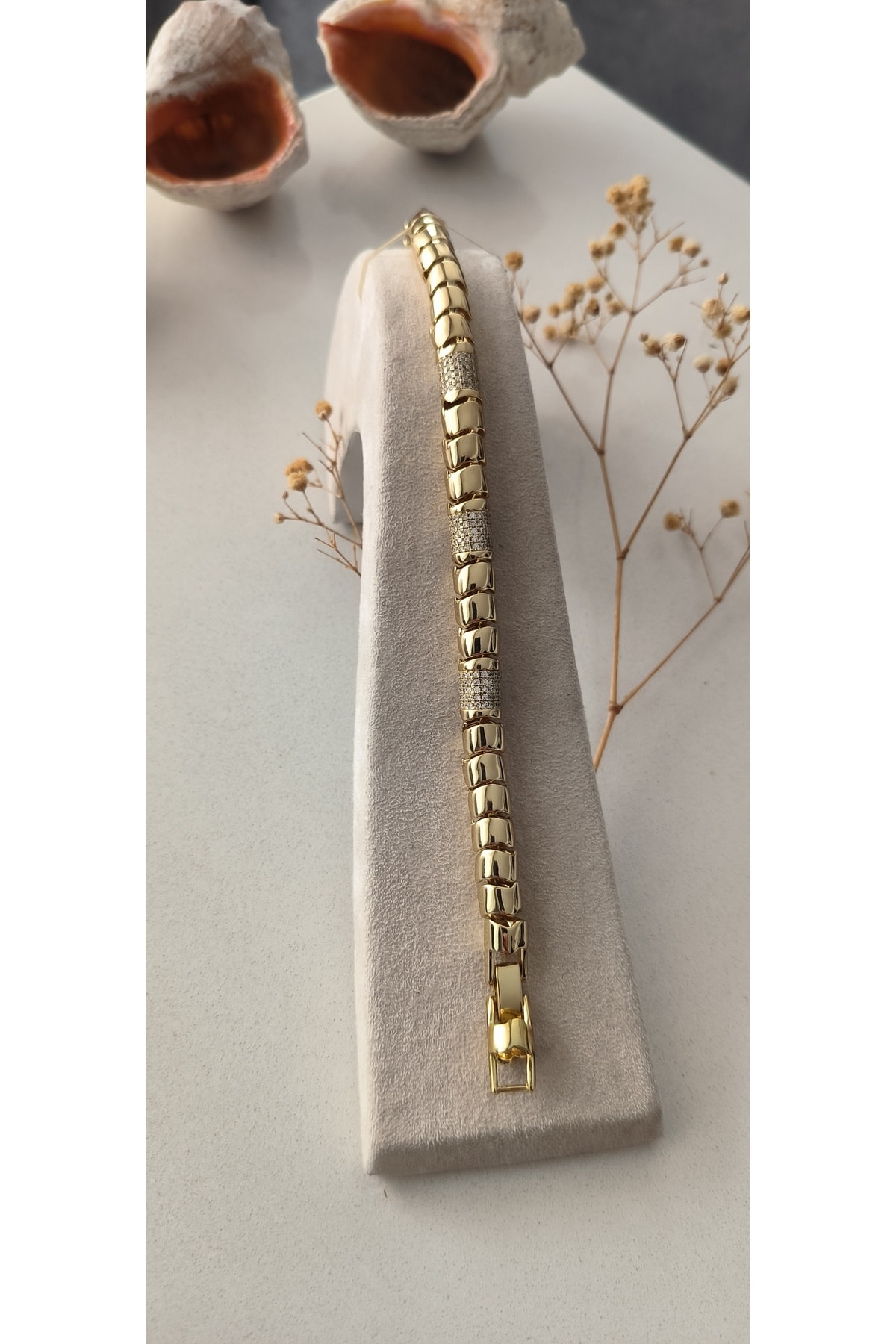 Vip Zirkon Taşlı Boru Plaka Model Bileklik Kararmaz 14K Rengindedir 17 +1,5cm