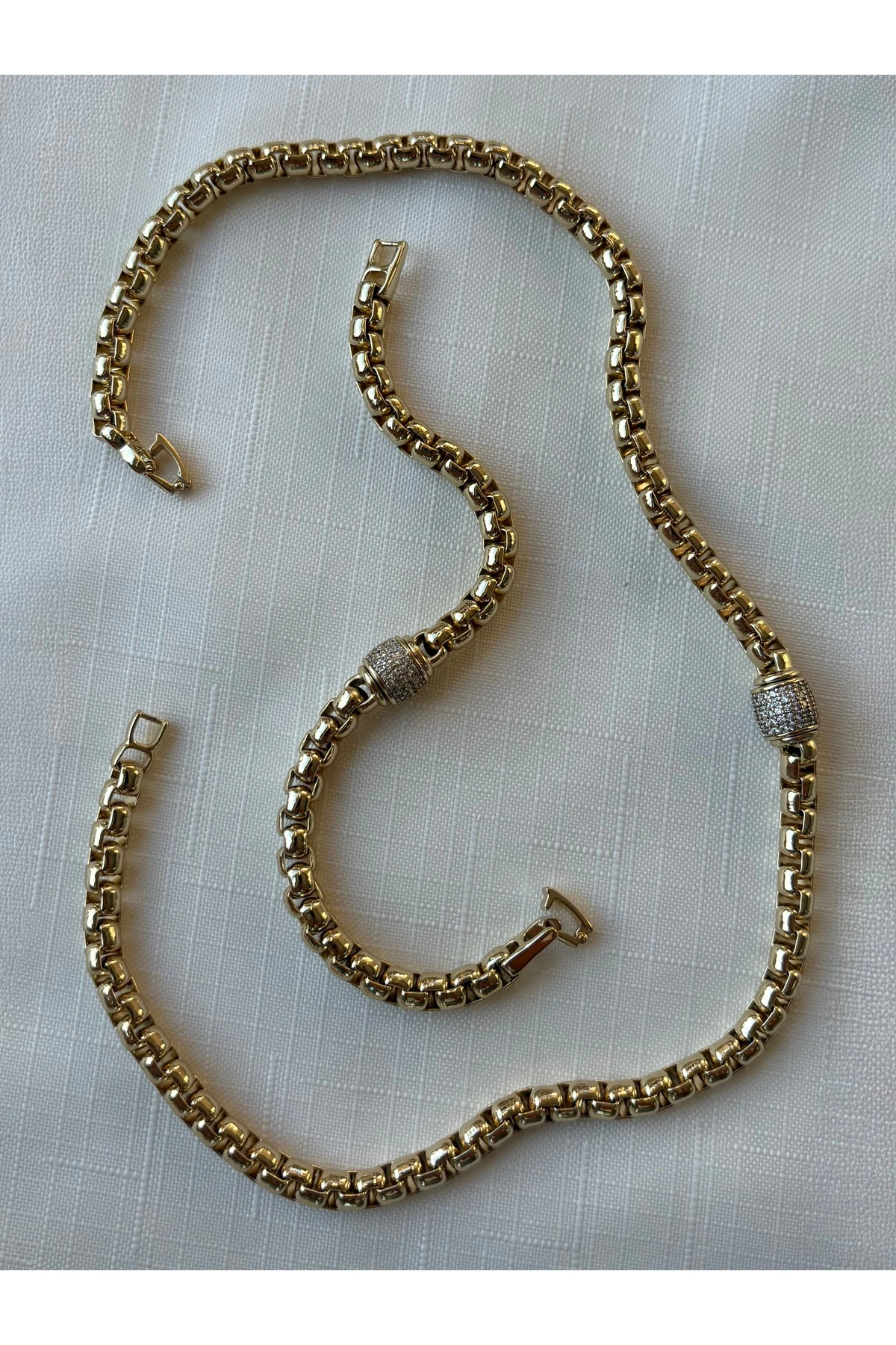 Altın Kaplama Arnavut Zinciri Pndr Taş Model Kolye Kararmaz 14K Rengindedir 44cm